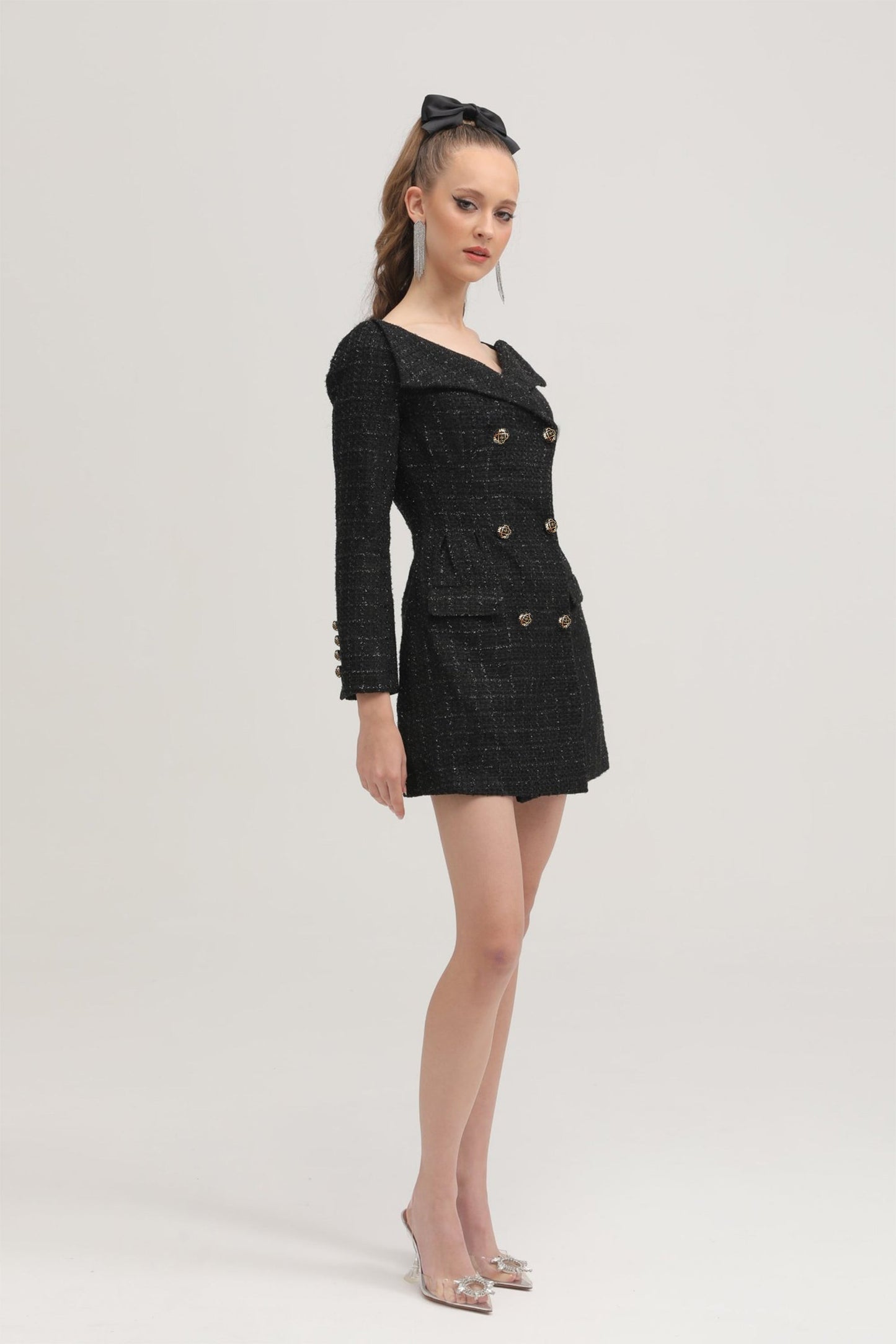 Erin black double-breasted coat dress