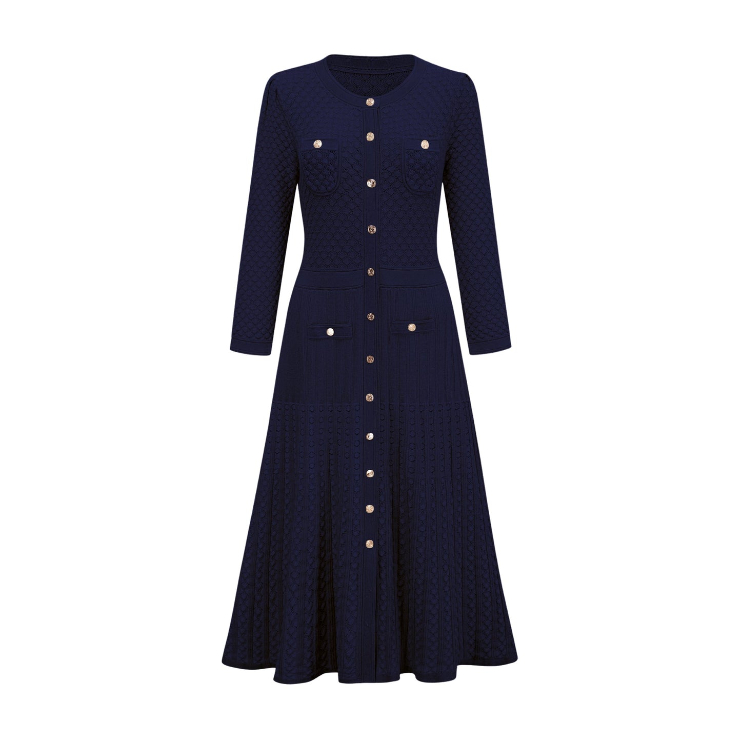 Élodie knitted long-sleeve midi dress in Blue