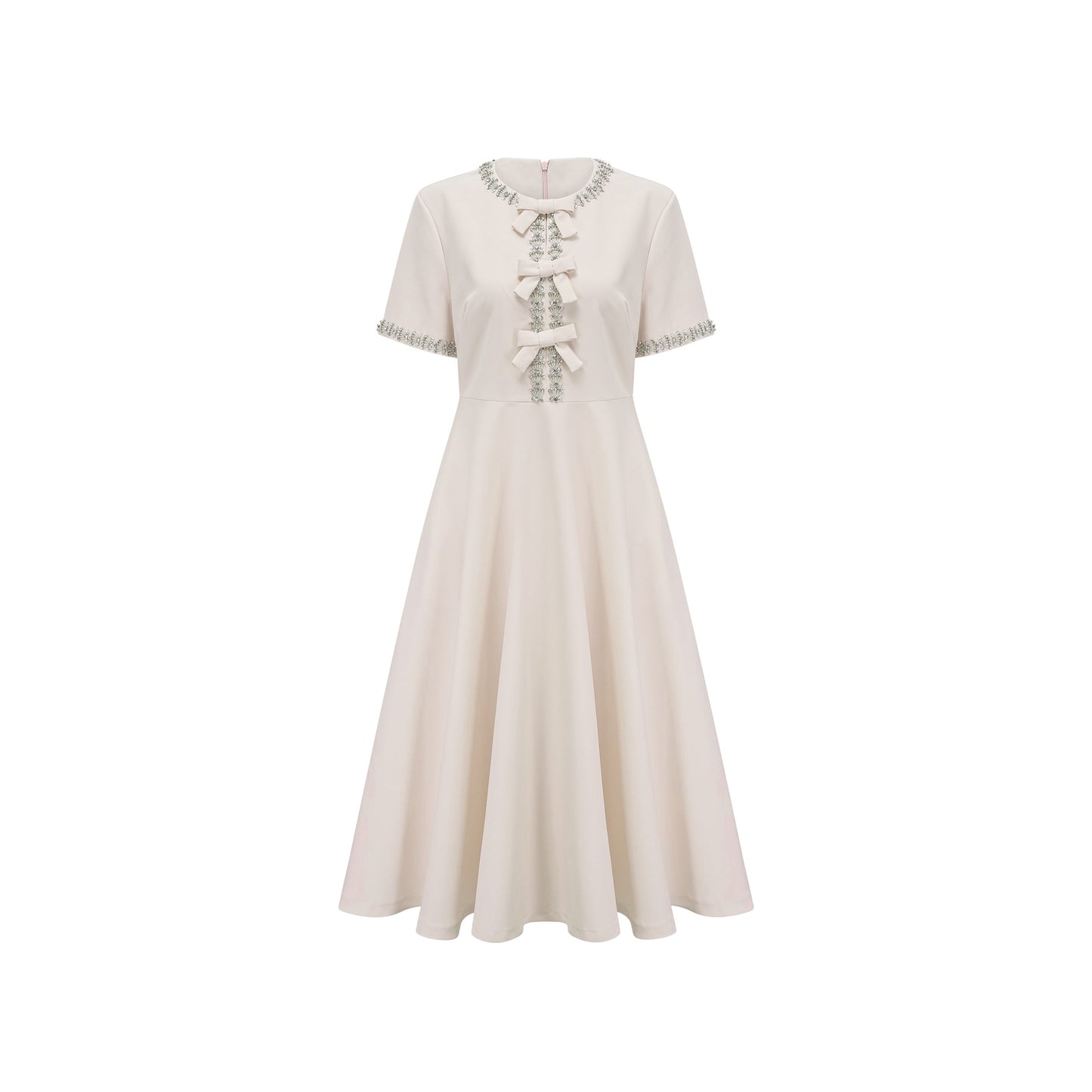 Cassiopeia crystal-accented bow midi dress in White