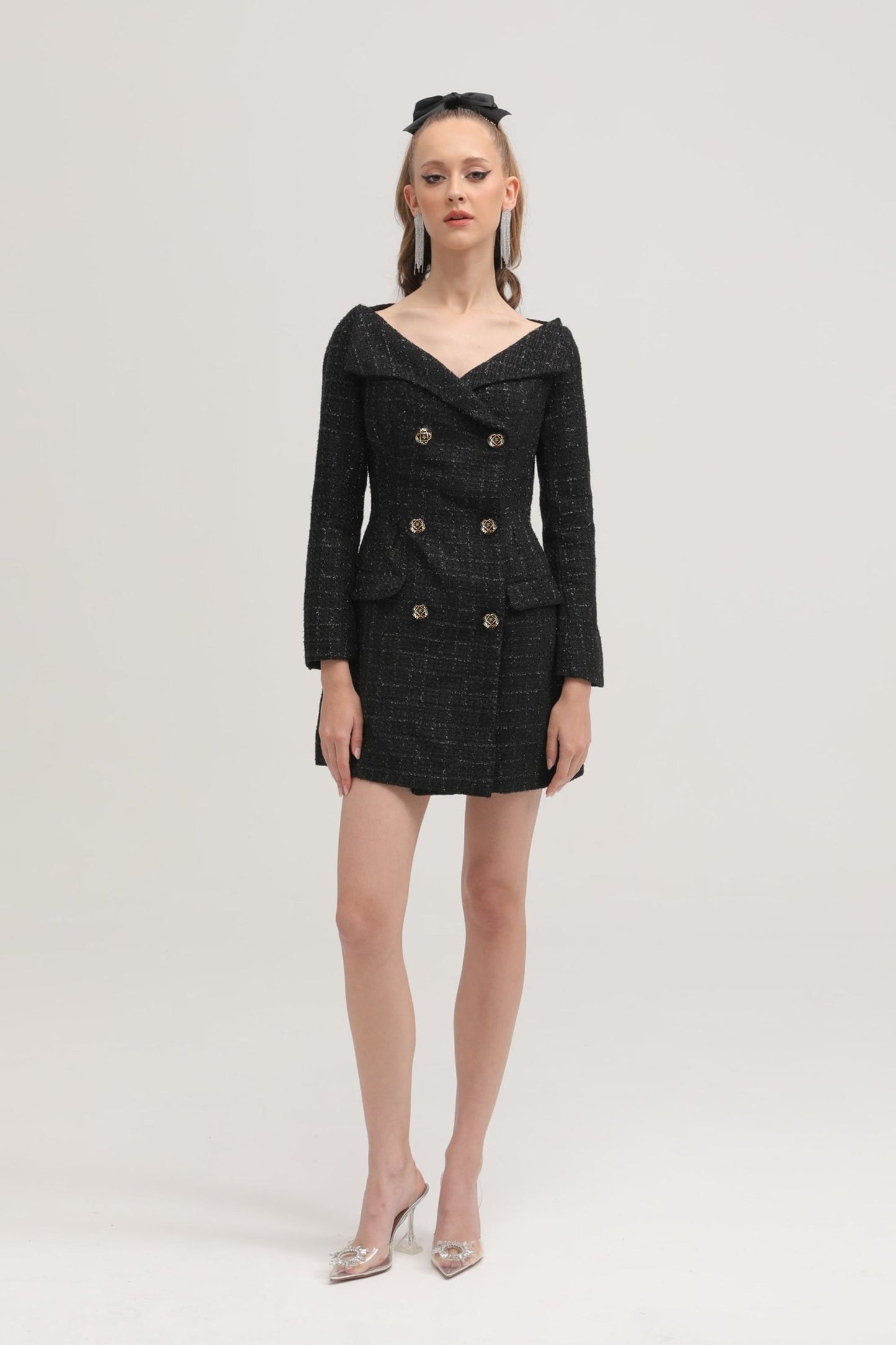Erin black double-breasted coat dress