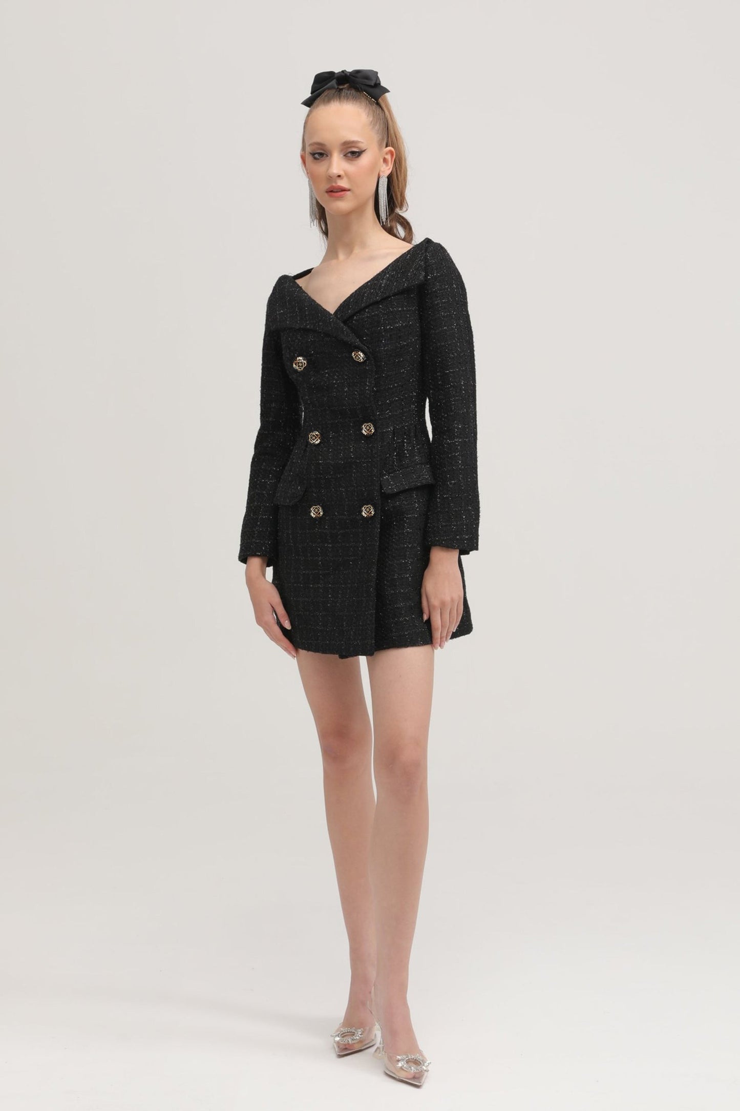 Erin black double-breasted coat dress