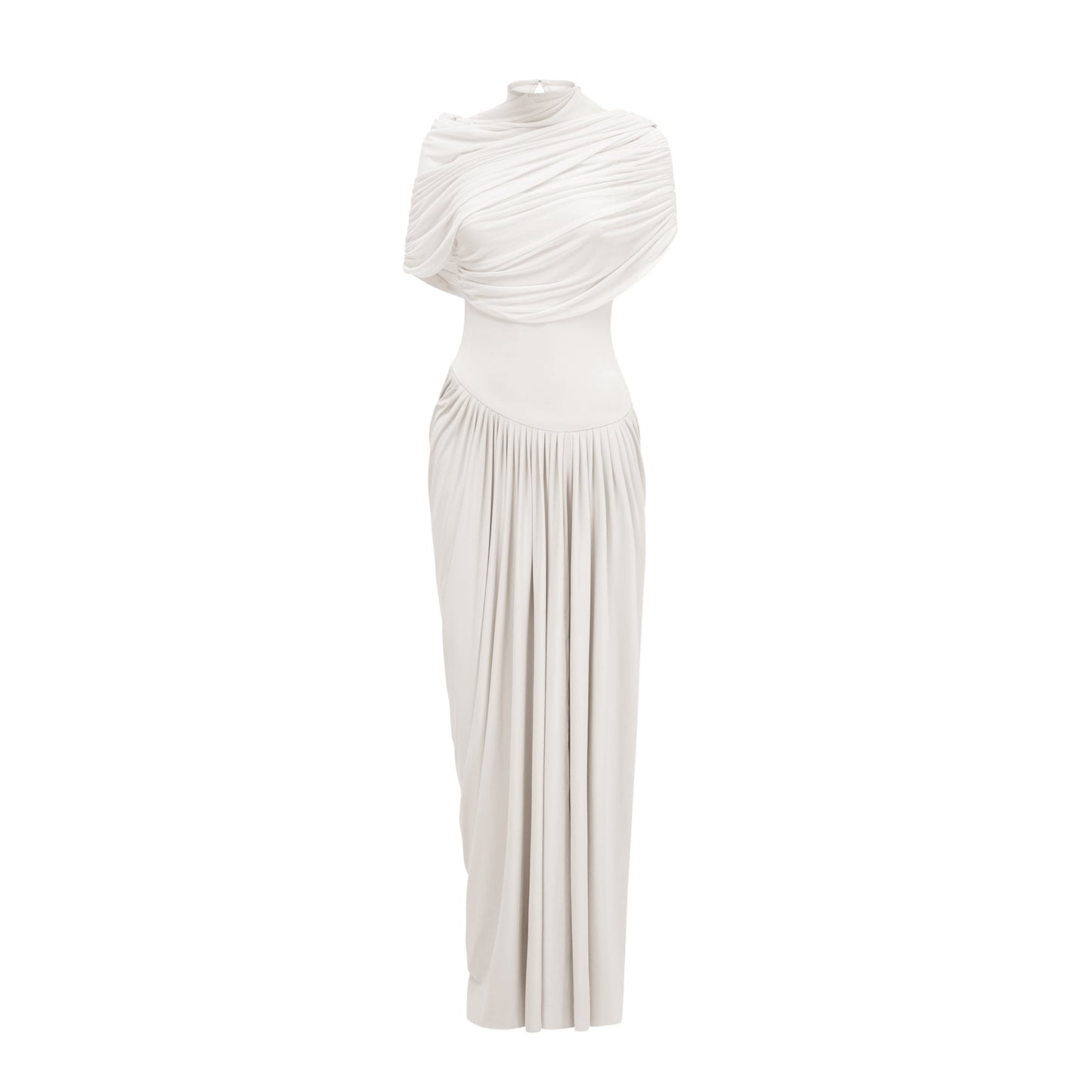 Catherine asymmetric pleated maxi dress in White
