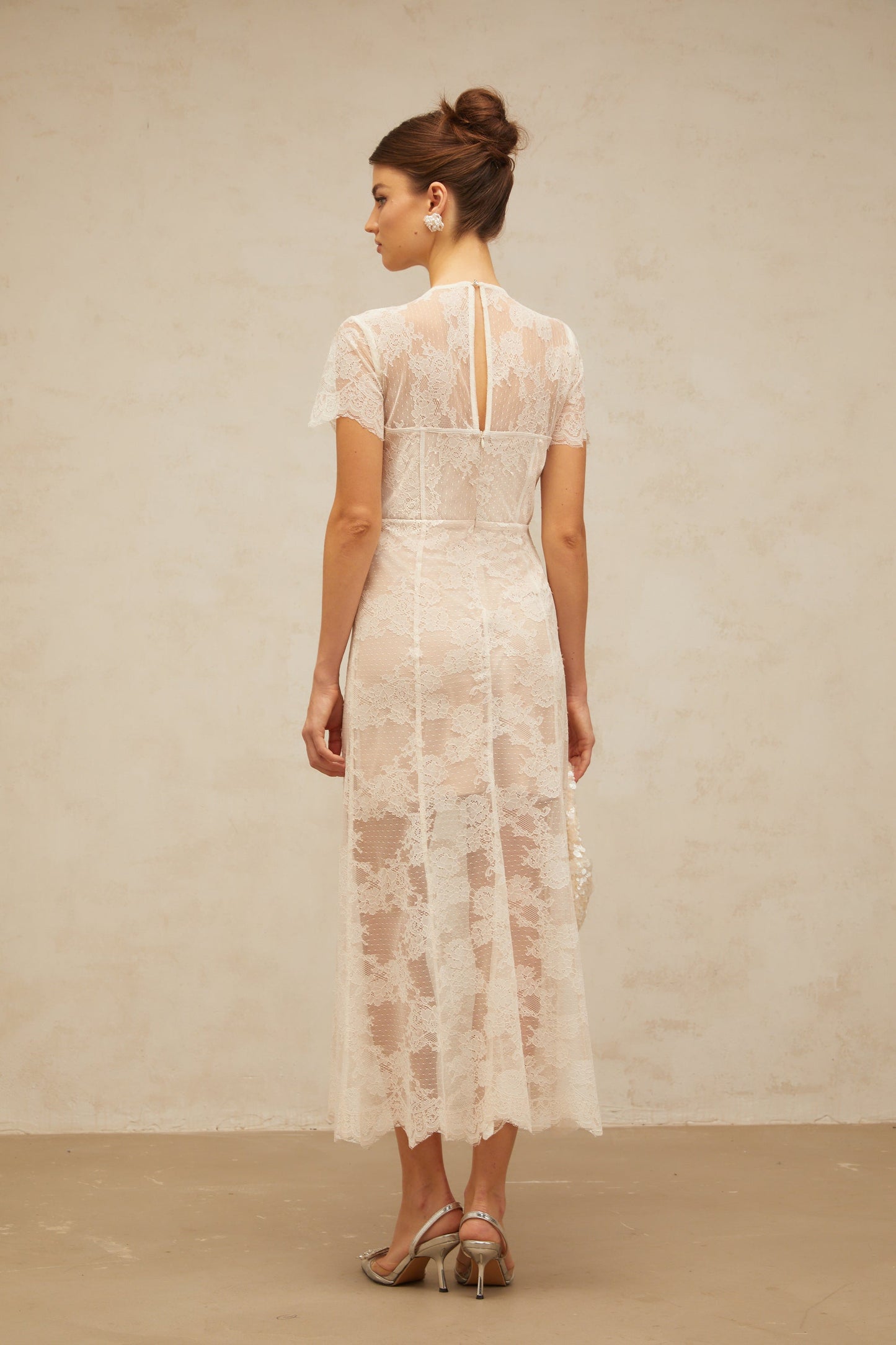 Célia floral-lace midi dress in White