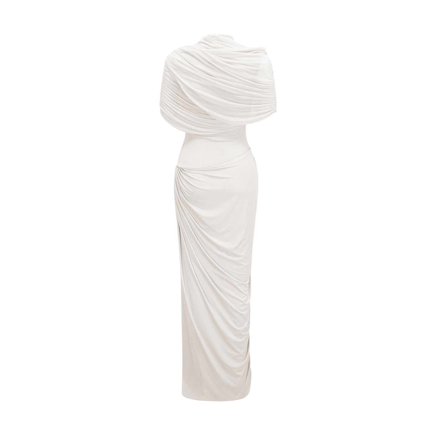 Catherine asymmetric pleated maxi dress in White