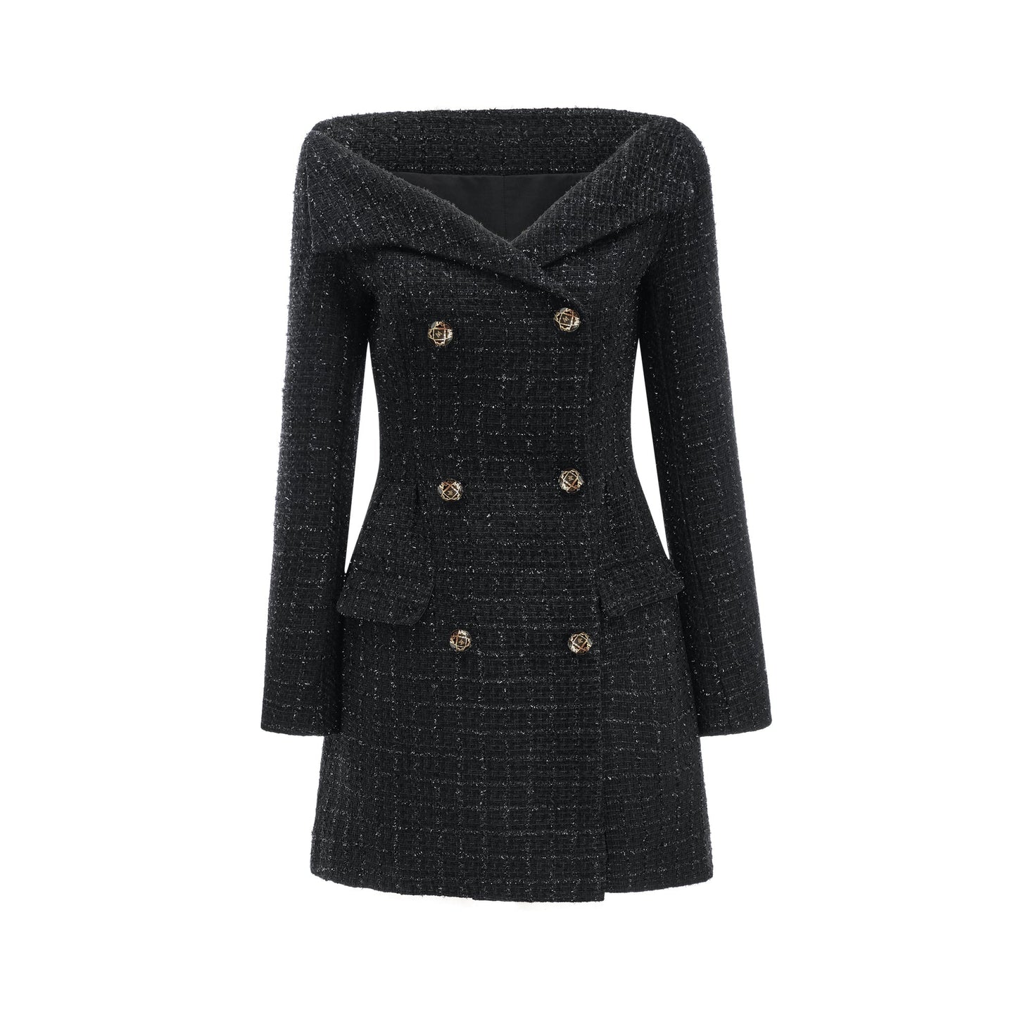 Erin black double-breasted coat dress