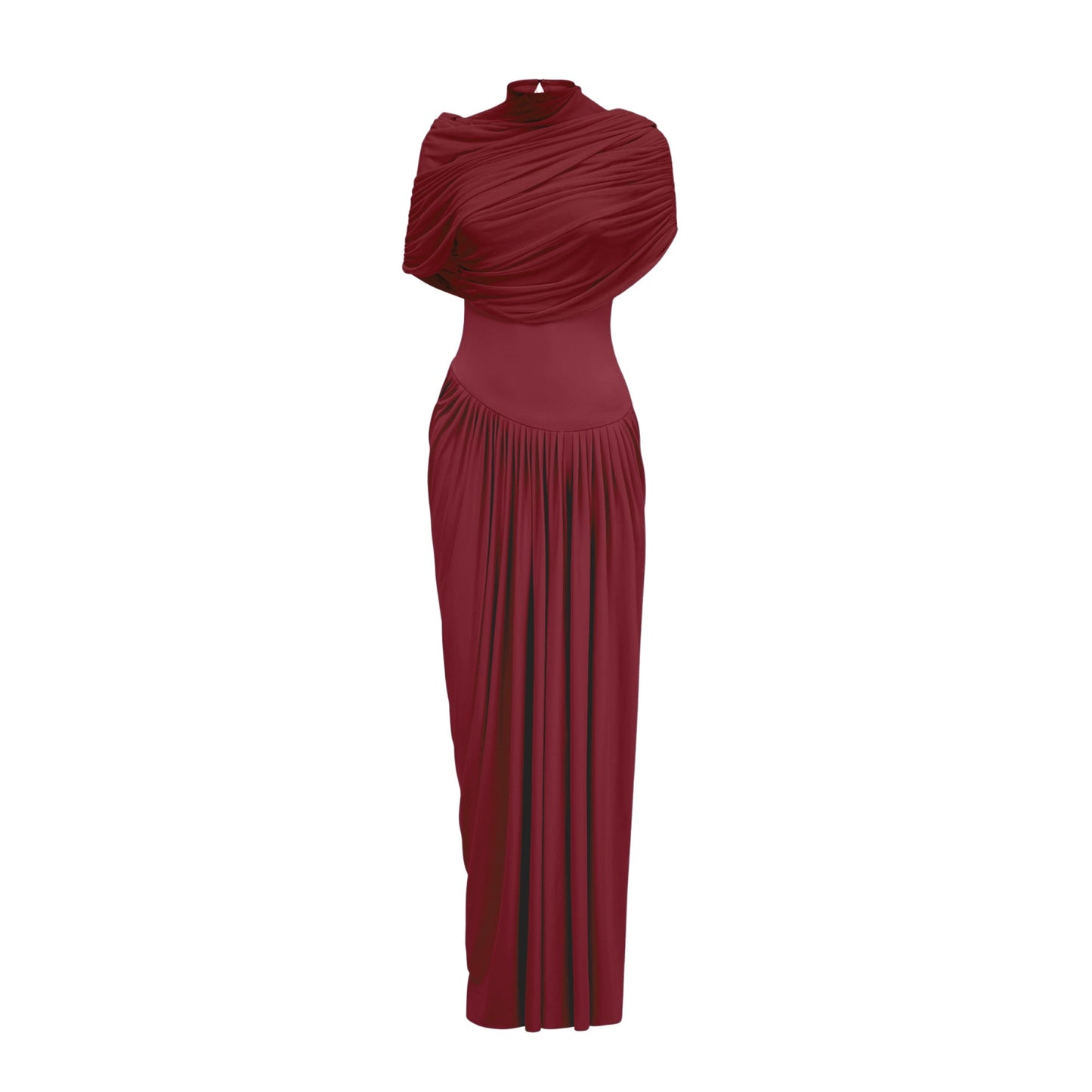 Catherine asymmetric pleated maxi dress in Red