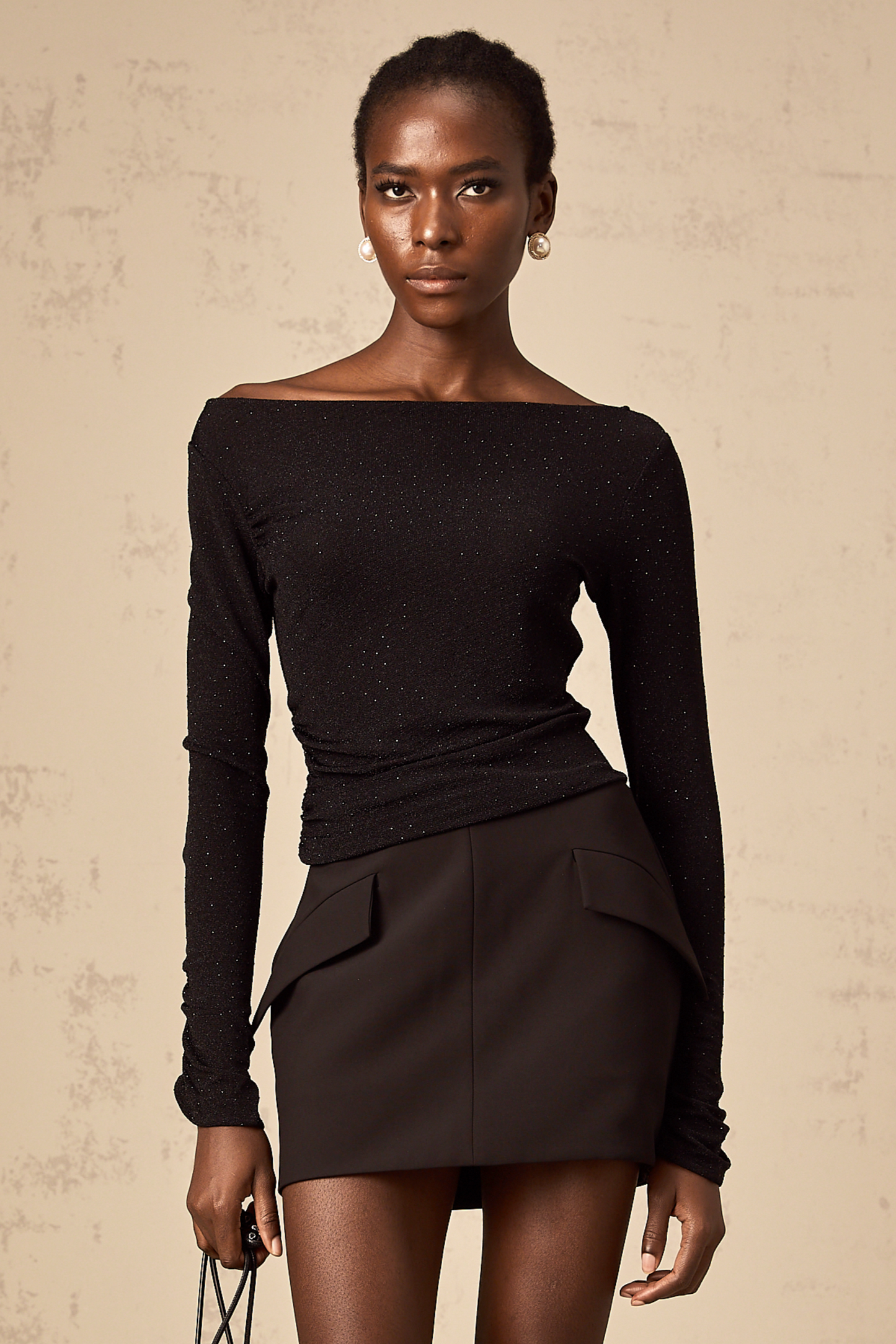 Bérénice black sequined top & skirt matching set