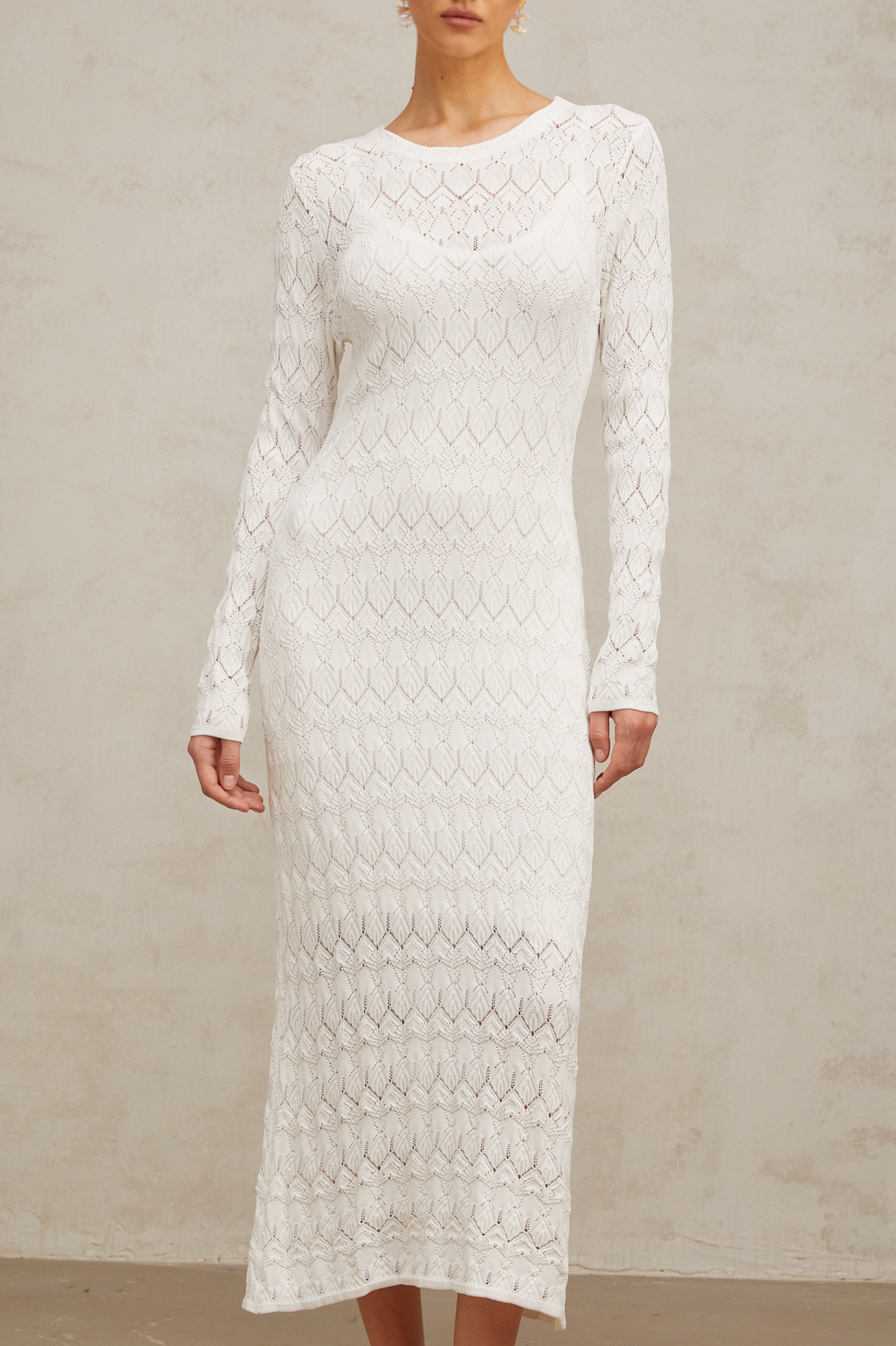 Xénia white crochet-knit midi dress