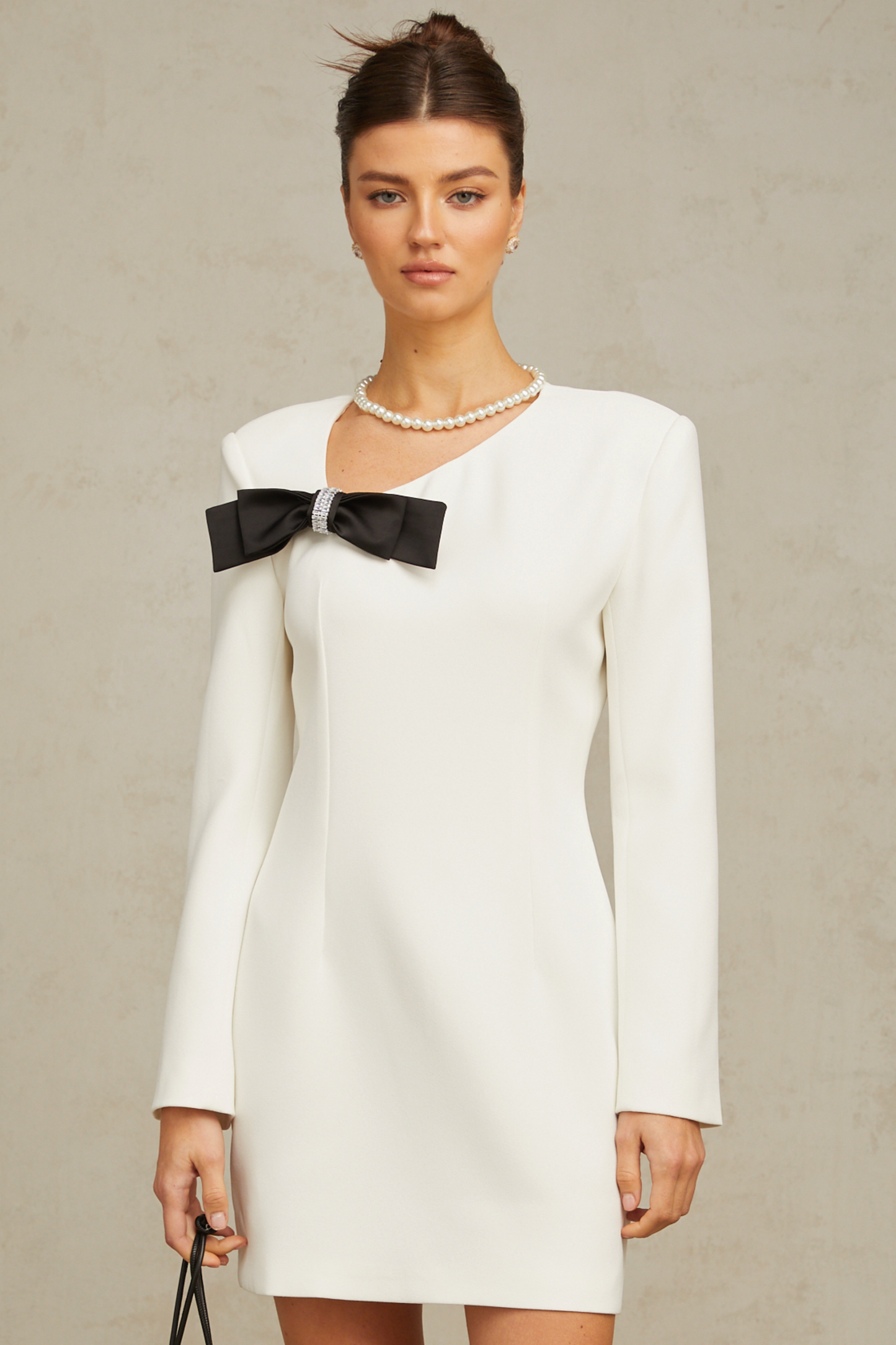 Colette white bowknot asymmetric mini dress