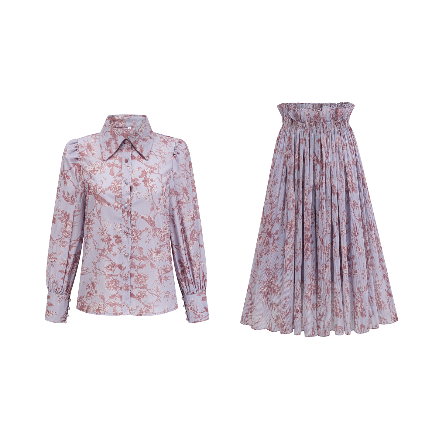 Isabeau floral-print shirt & skirt matching set