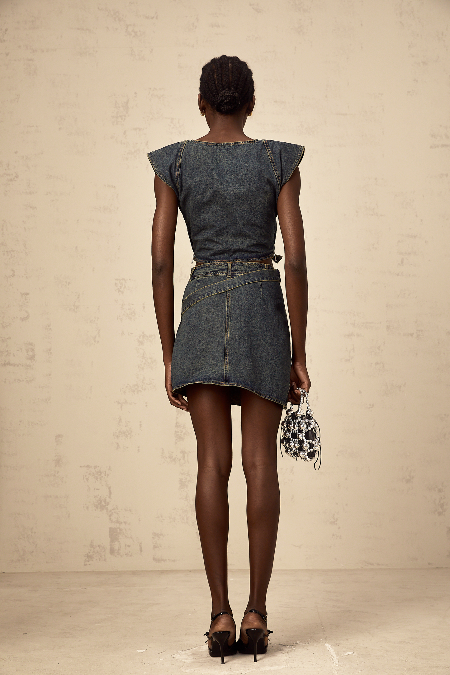 Fanny blue cross-over denim top & skirt matching set