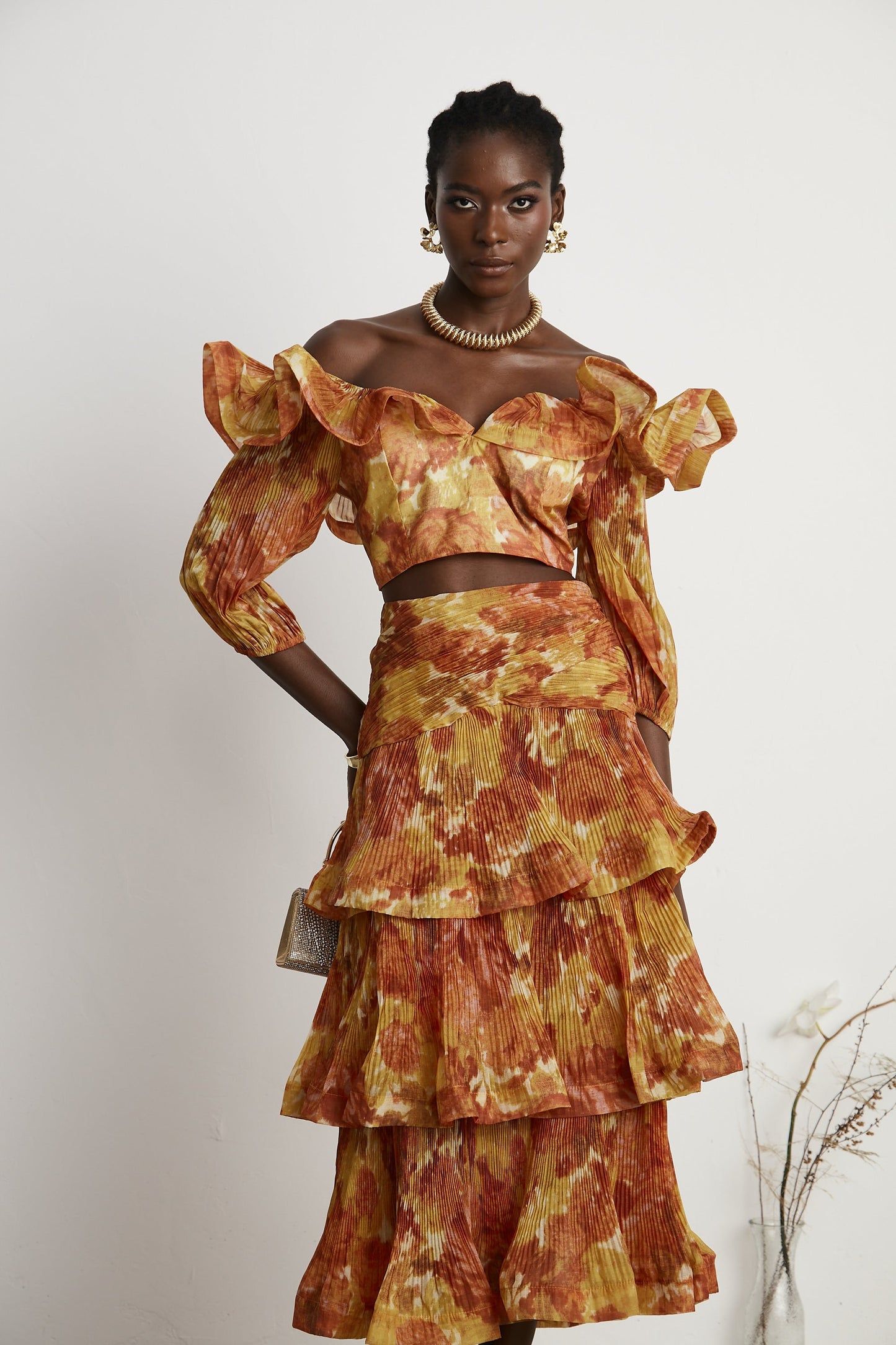 Océane graphic-print ruffled top & skirt matching set