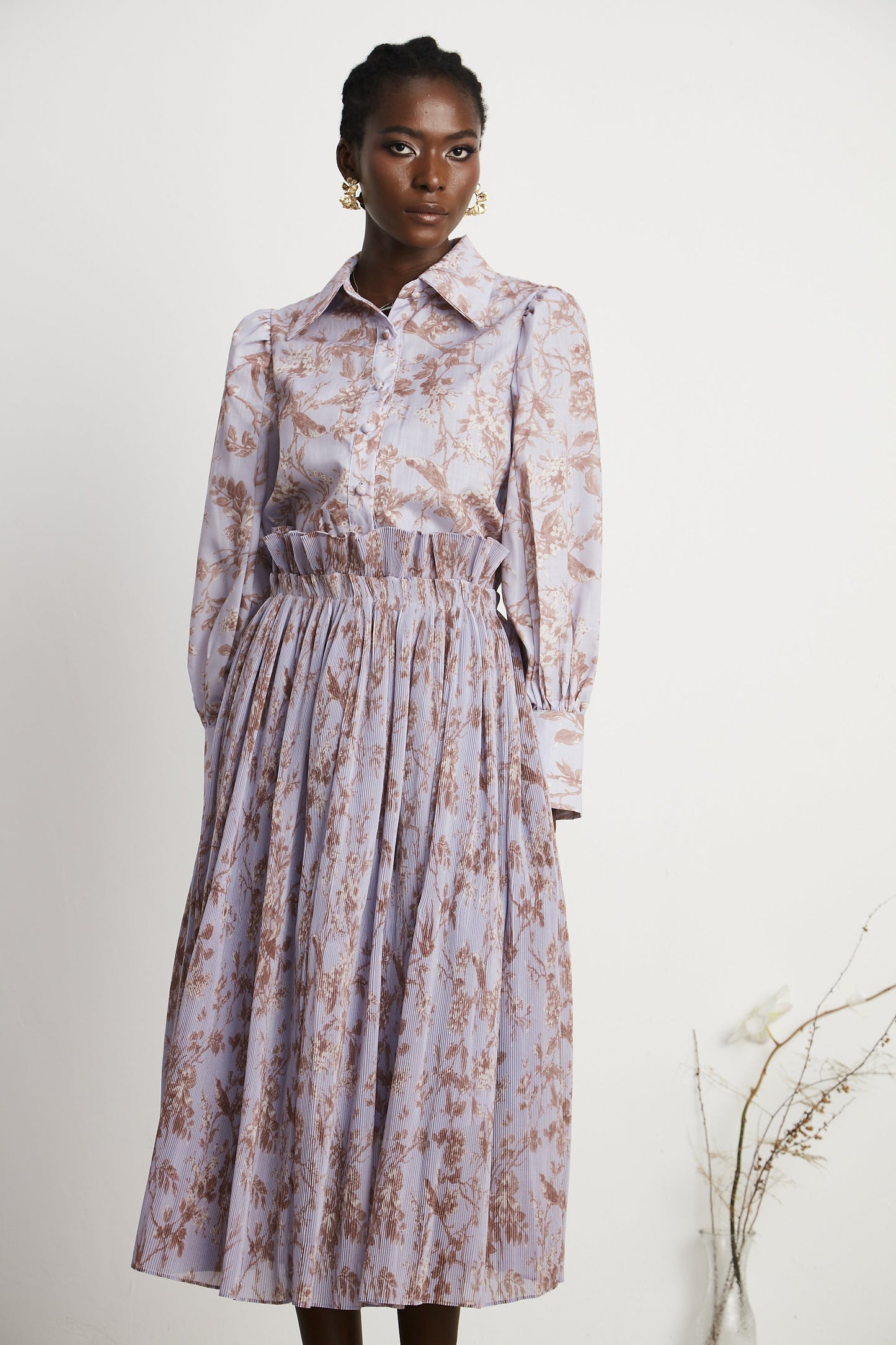 Isabeau floral-print shirt & skirt matching set