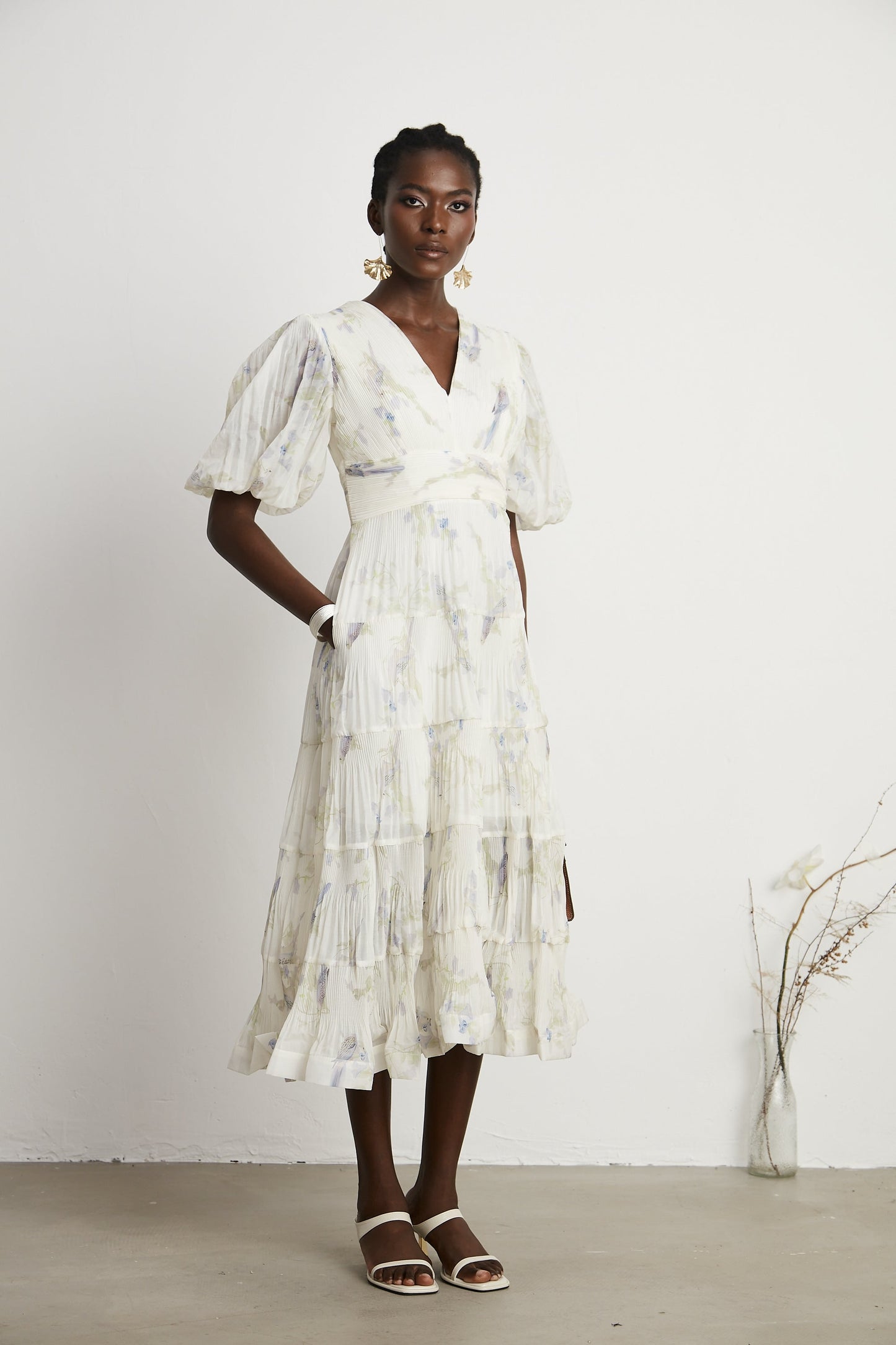 Ariane V-neck tiered-ruffled midi dress (US Only)