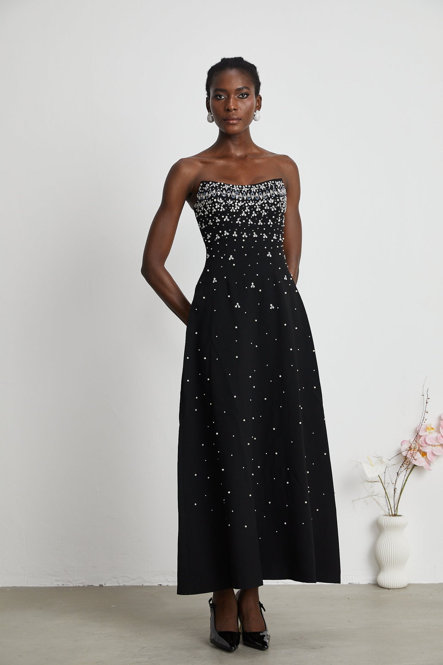 Melisande black embellished maxi dress