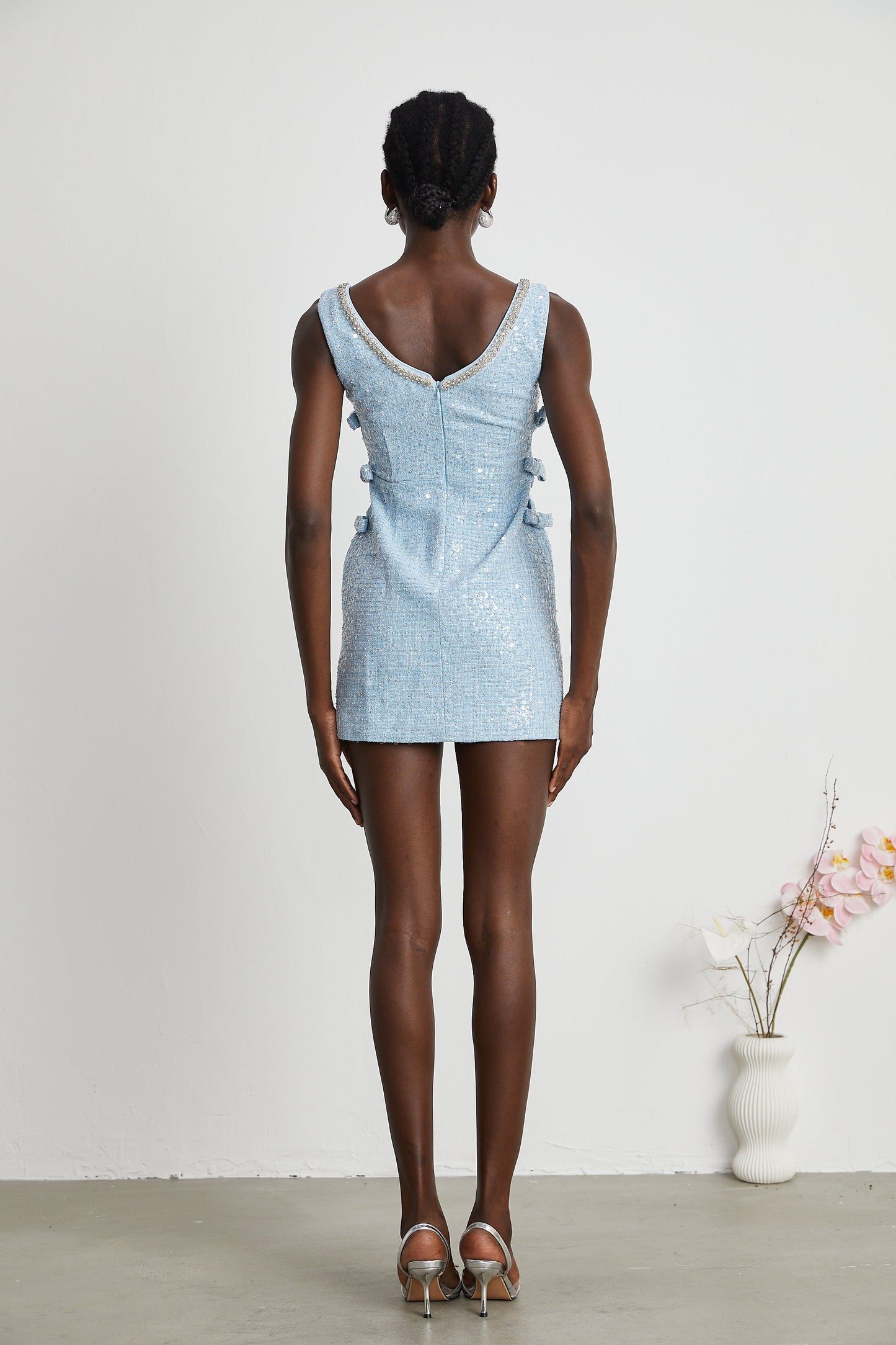 Manon blue tweed sequined mini dress