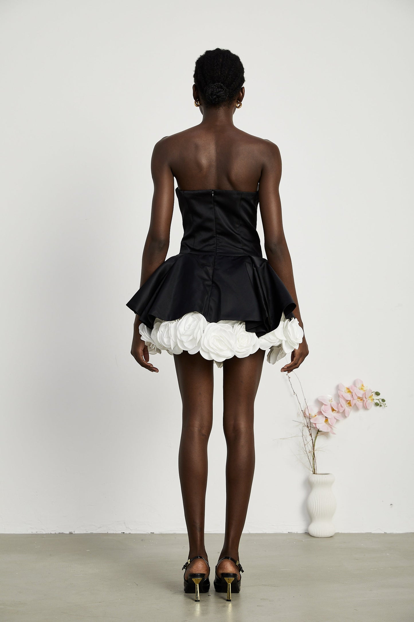 Lucie black petal-layered strapless corset mini dress (US Only)