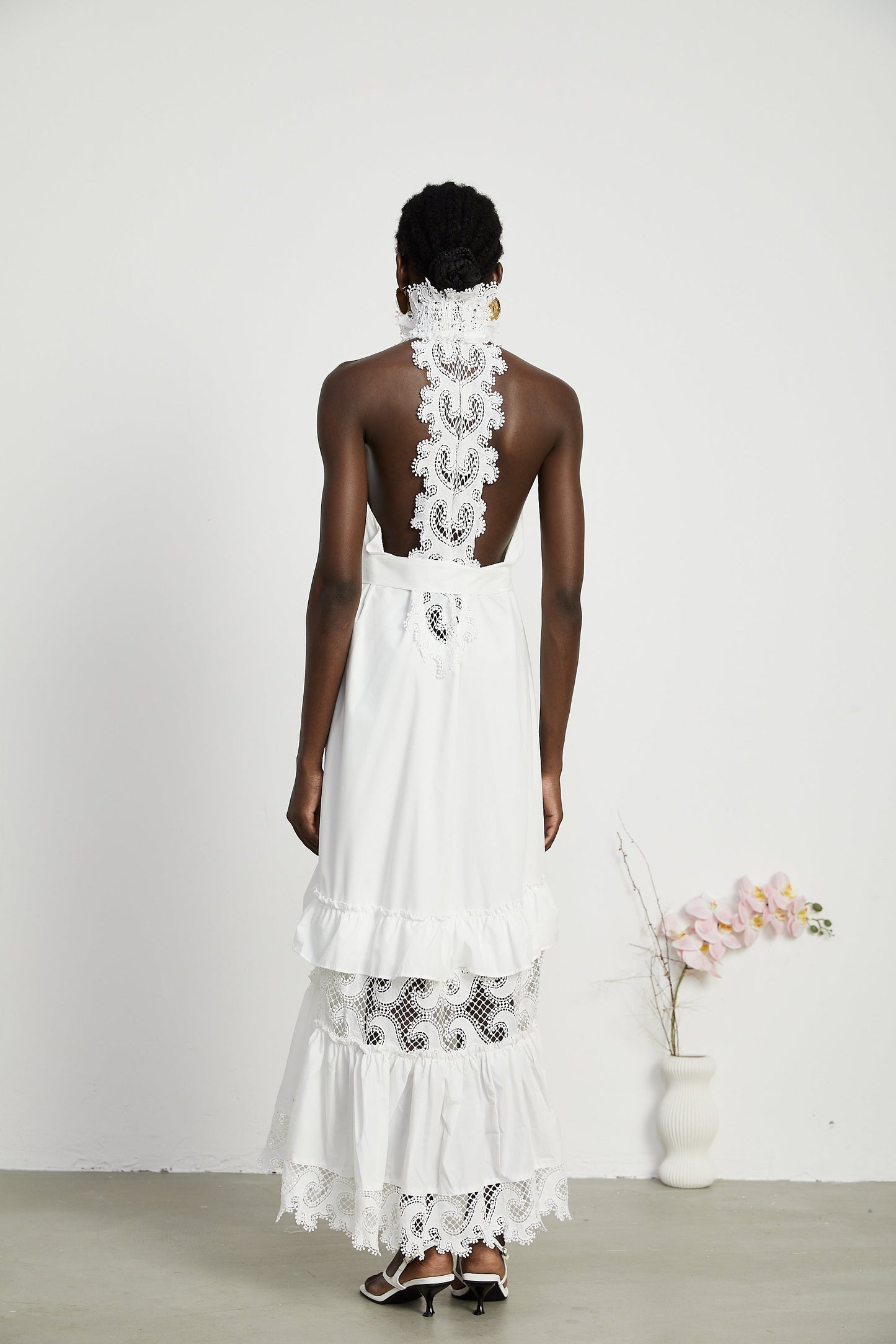 Neri white guipure-lace midi dress
