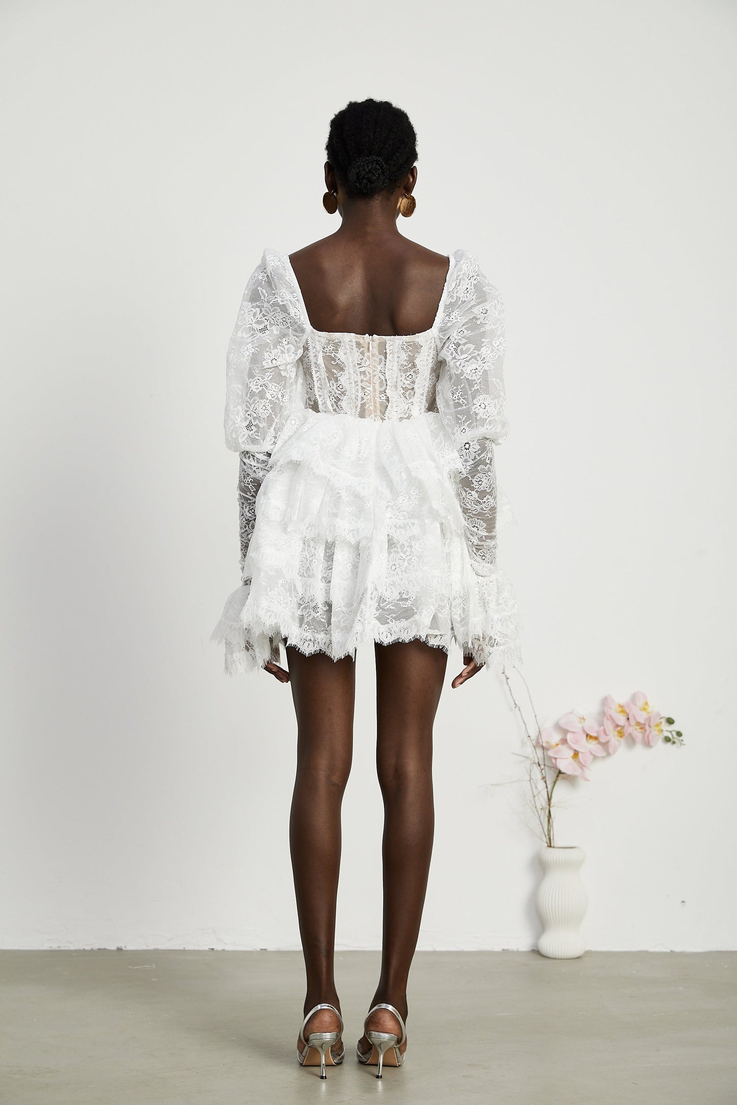 Nadine semi-sheer lace-trim mini dress