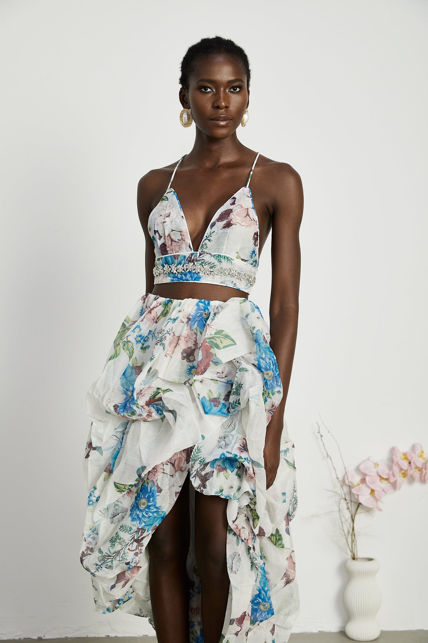 Mélisande floral-print top & skirt matching set
