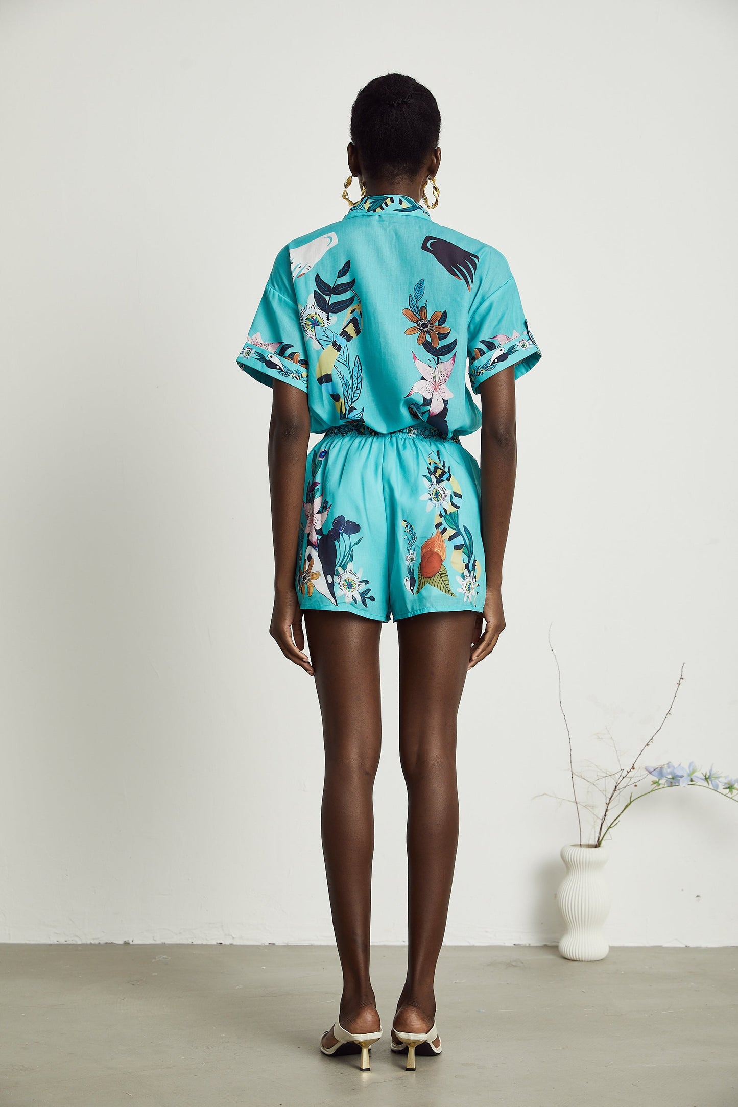 Victoire floral-print shirt & shorts matching set