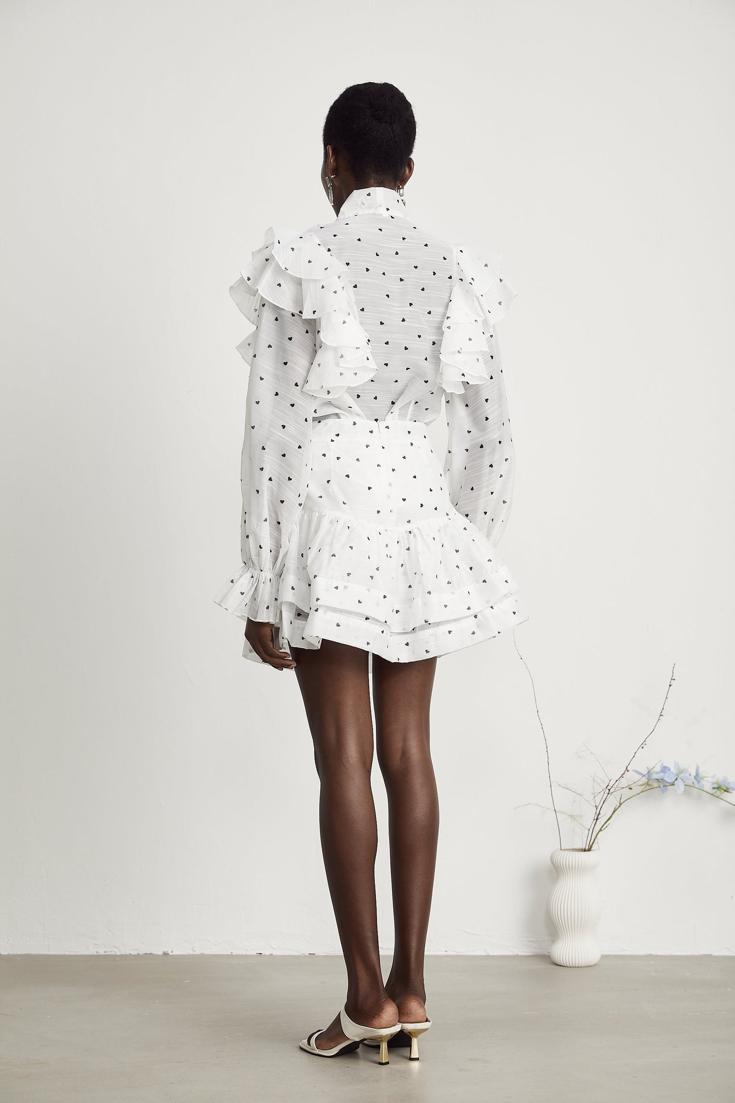 Nadia heart-print blouse & skirt matching set in White