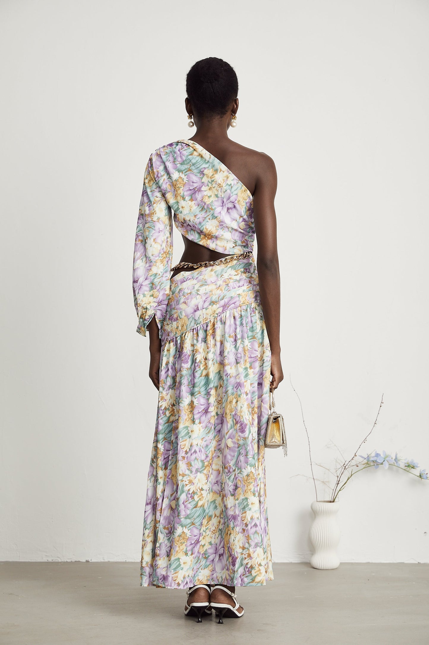 Fabienne one-shoulder floral-print midi dress (US Only)