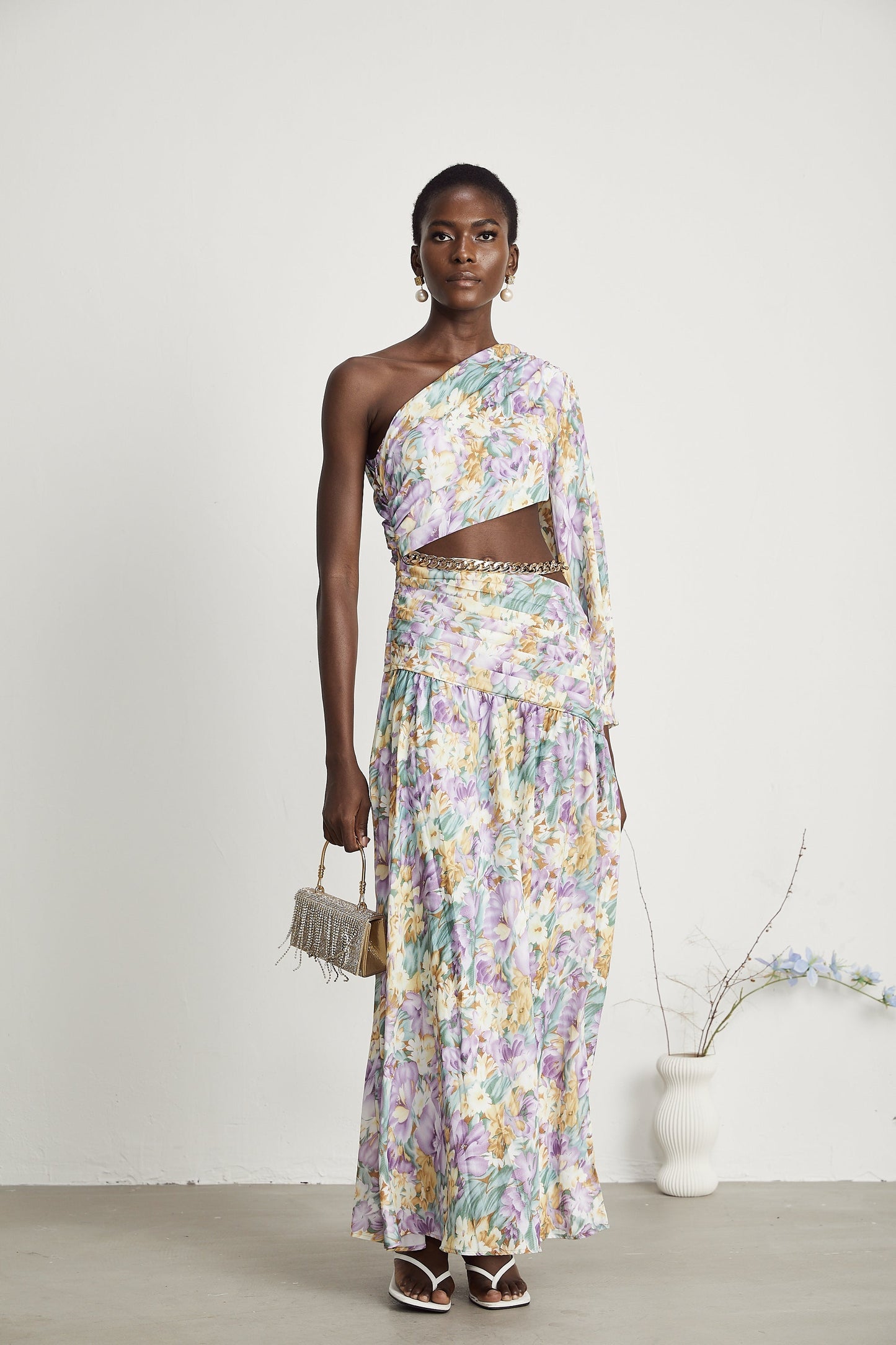 Fabienne one-shoulder floral-print midi dress (US Only)