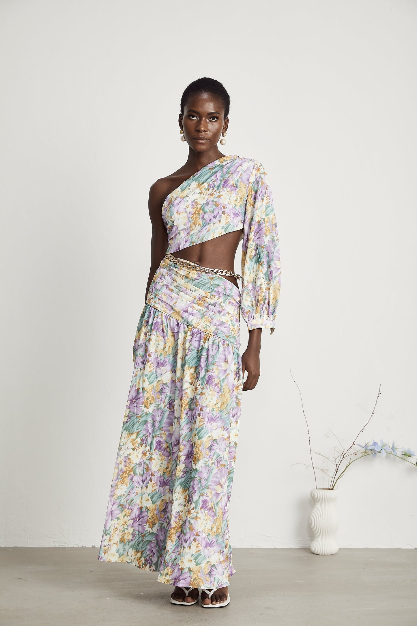Fabienne one-shoulder floral-print midi dress (US Only)
