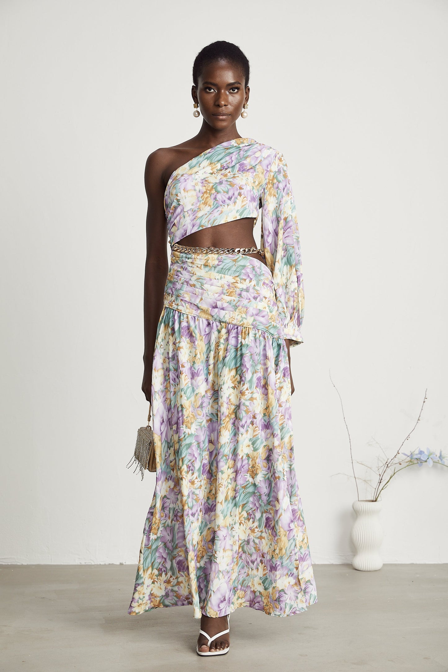 Fabienne one-shoulder floral-print midi dress (US Only)
