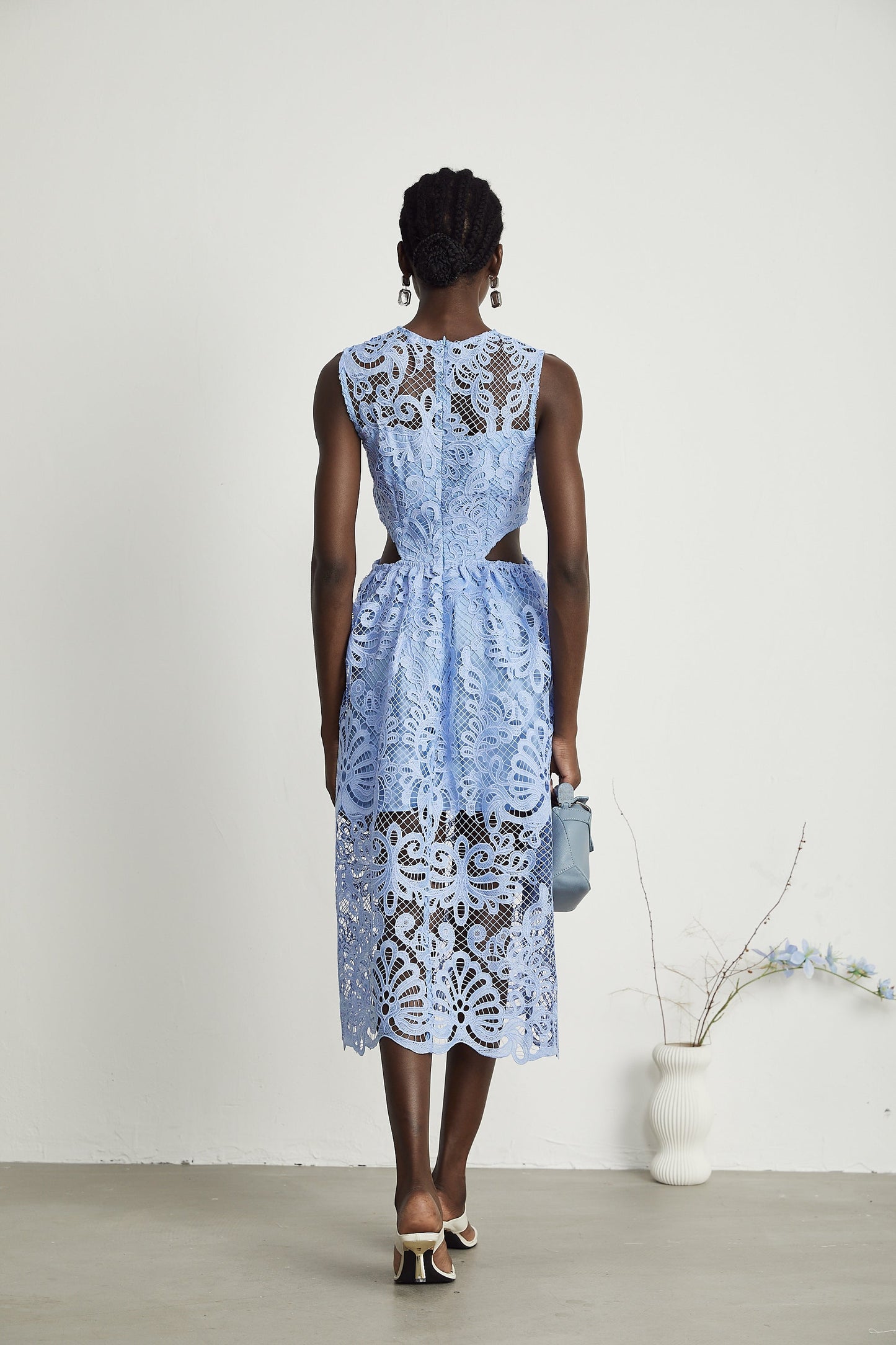 Zoë floral-embroidered semi-sheer midi dress (US Only)