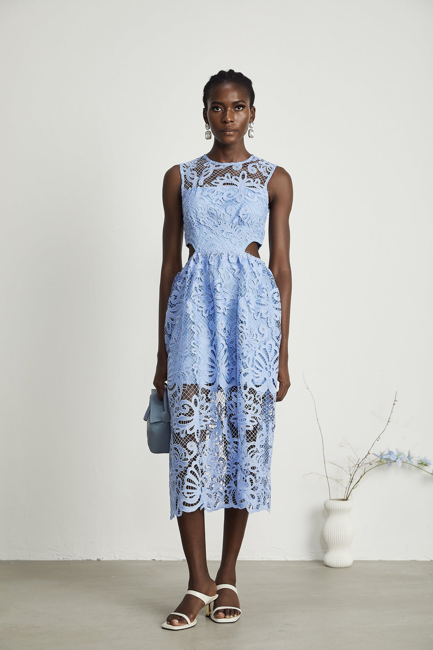 Zoë floral-embroidered semi-sheer midi dress (US Only)