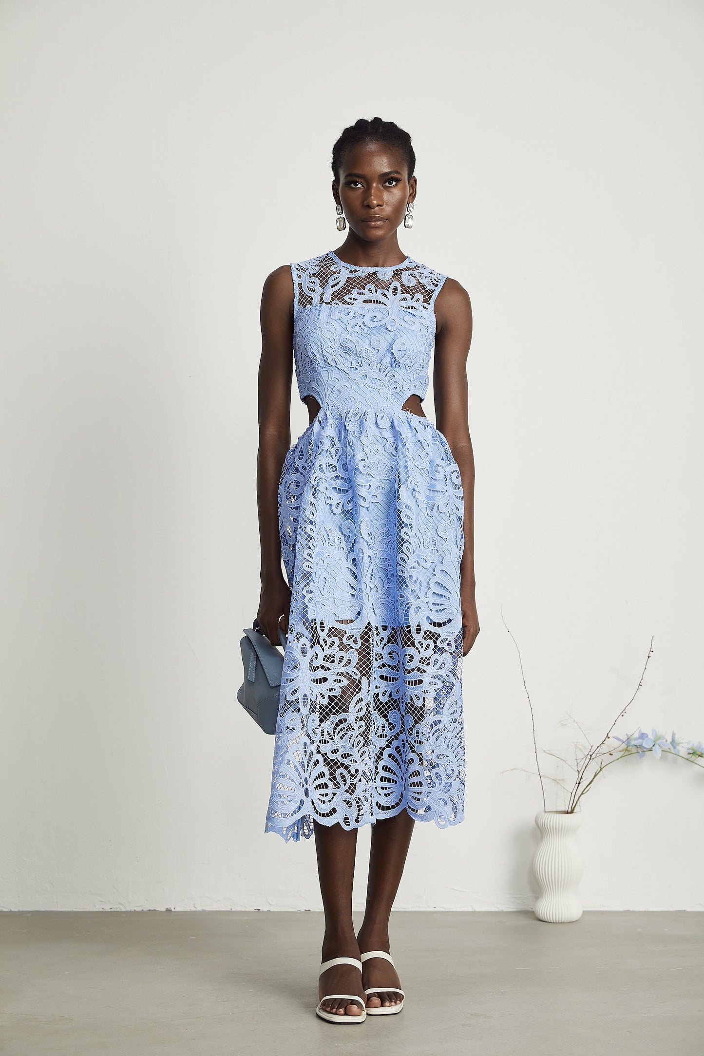 Zoë floral-embroidered semi-sheer midi dress (US Only)