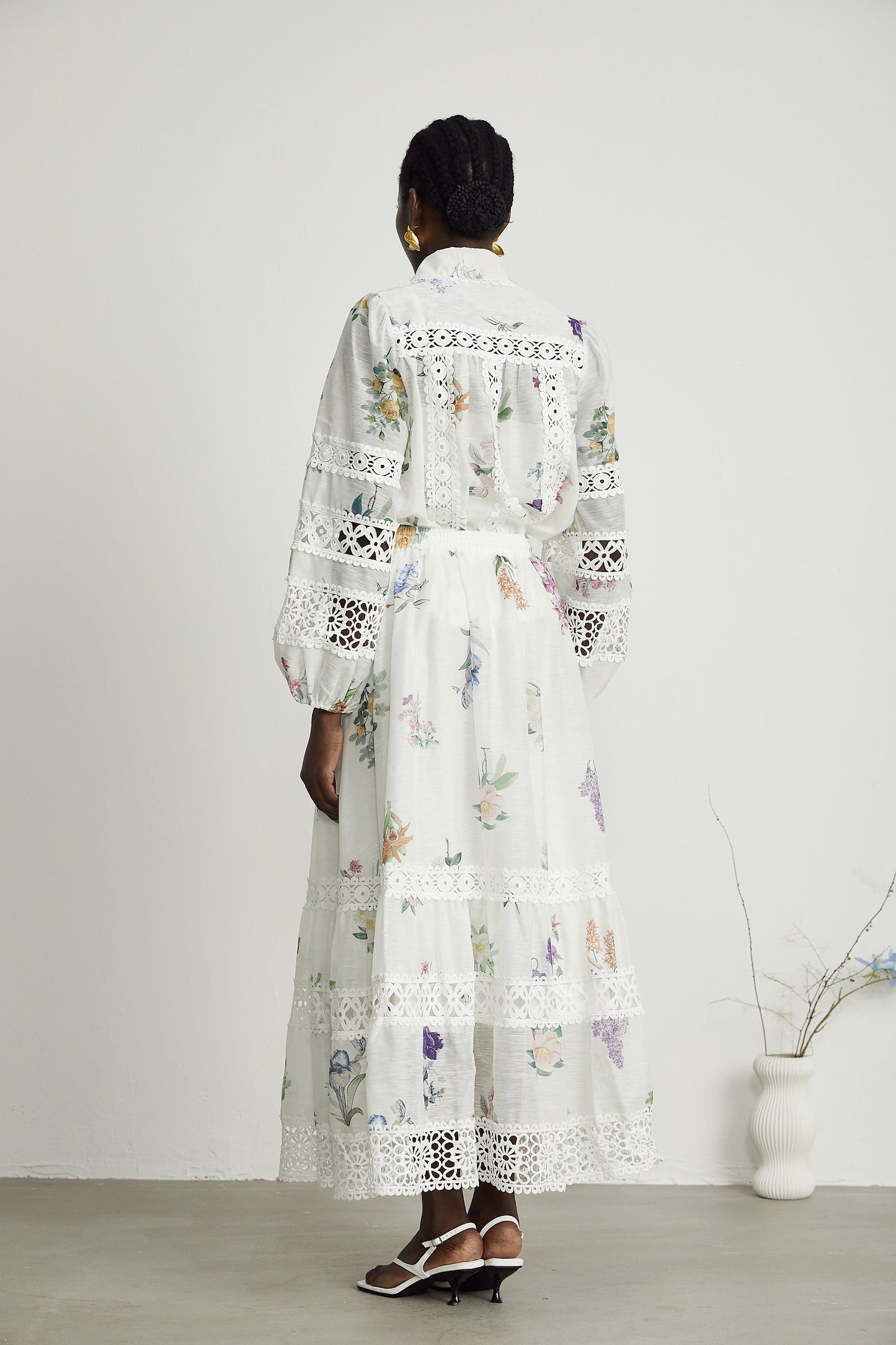 Manon floral-print cut-out shirt & skirt matching set