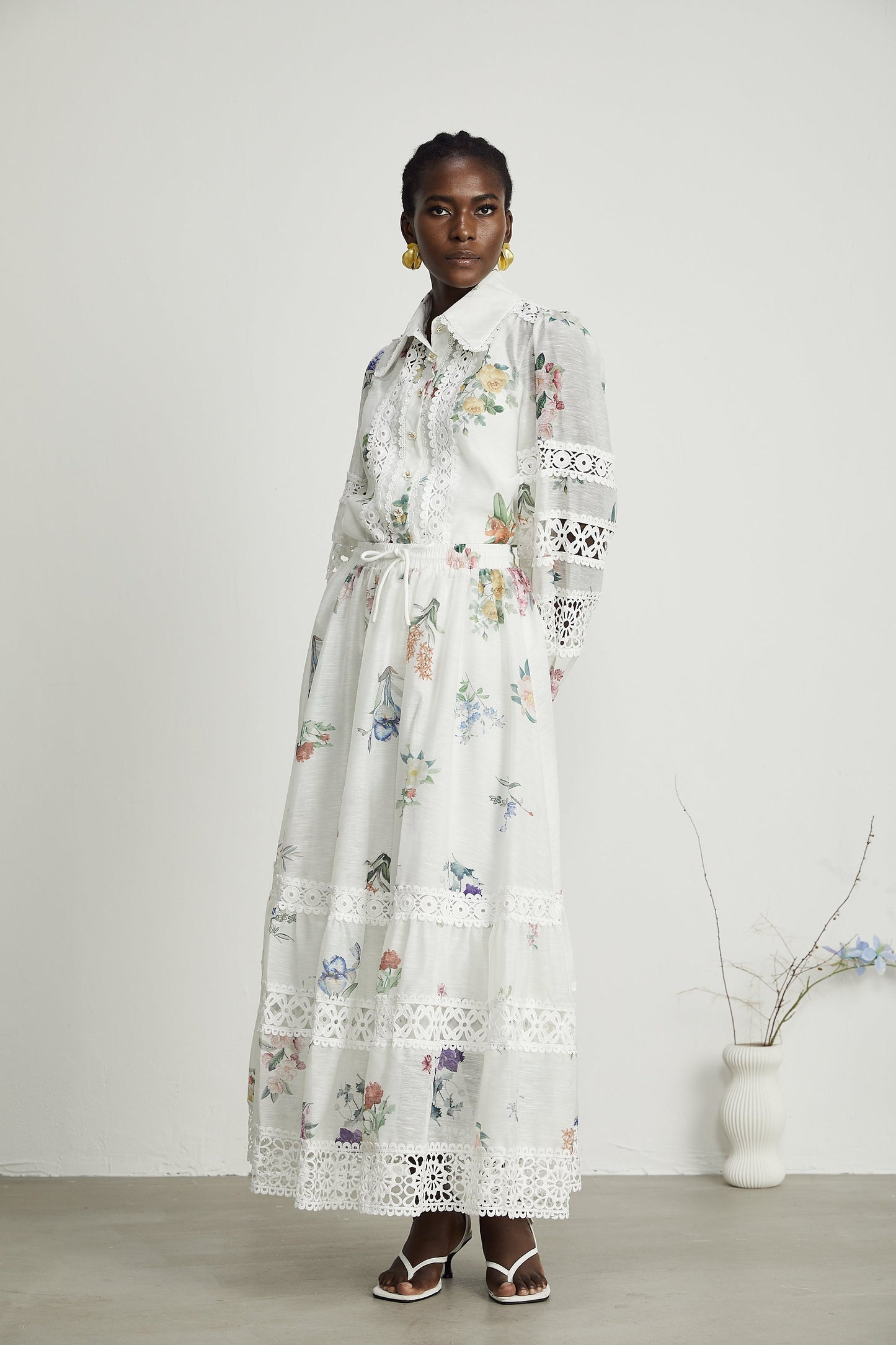 Manon floral-print cut-out shirt & skirt matching set