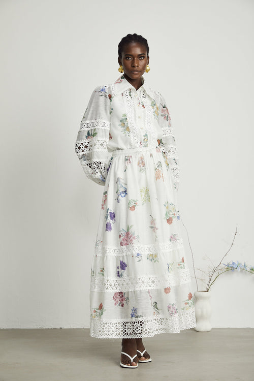 Manon floral-print cut-out shirt & skirt matching set