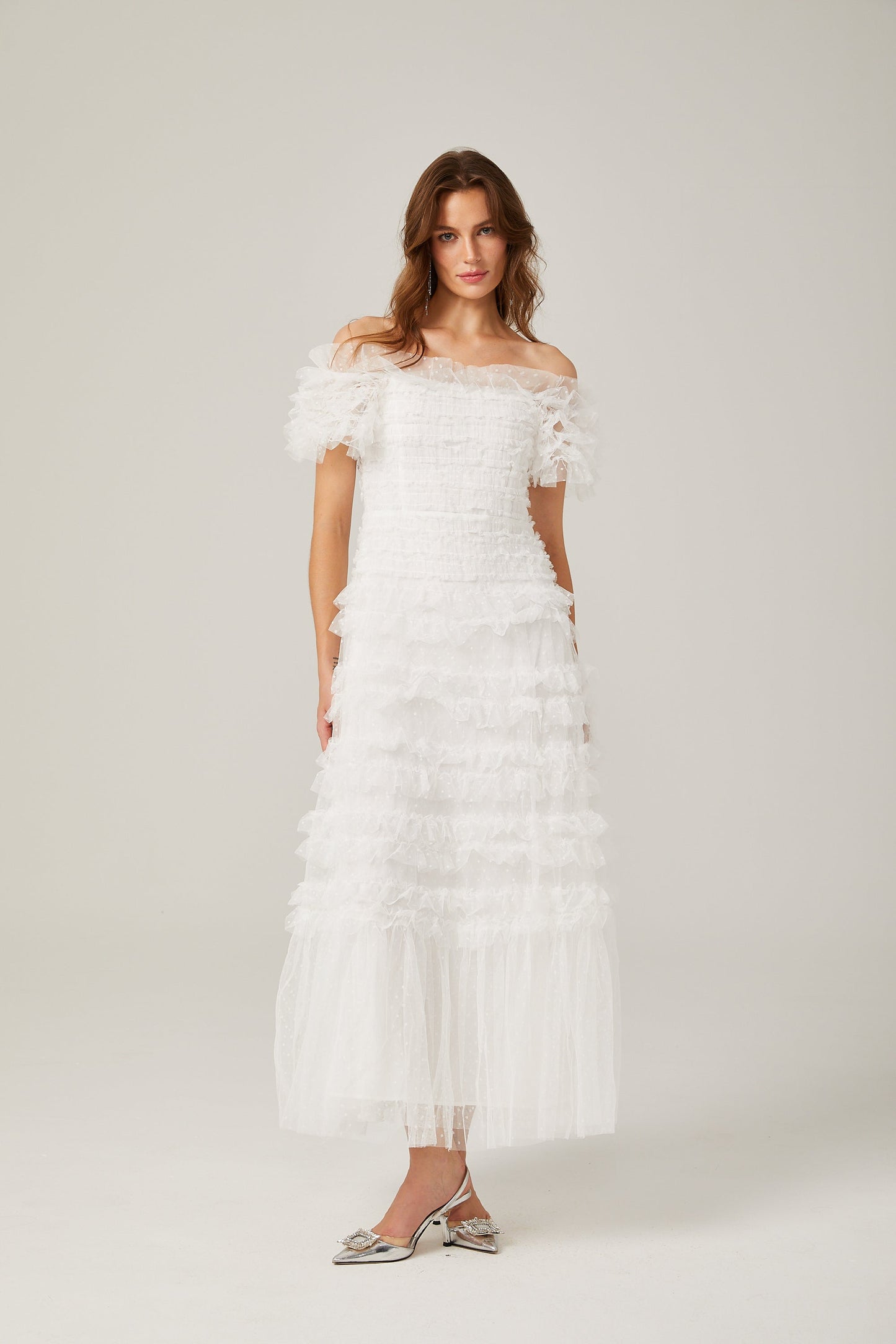Philippine ruffled tulle tiered midi dress (US Only)