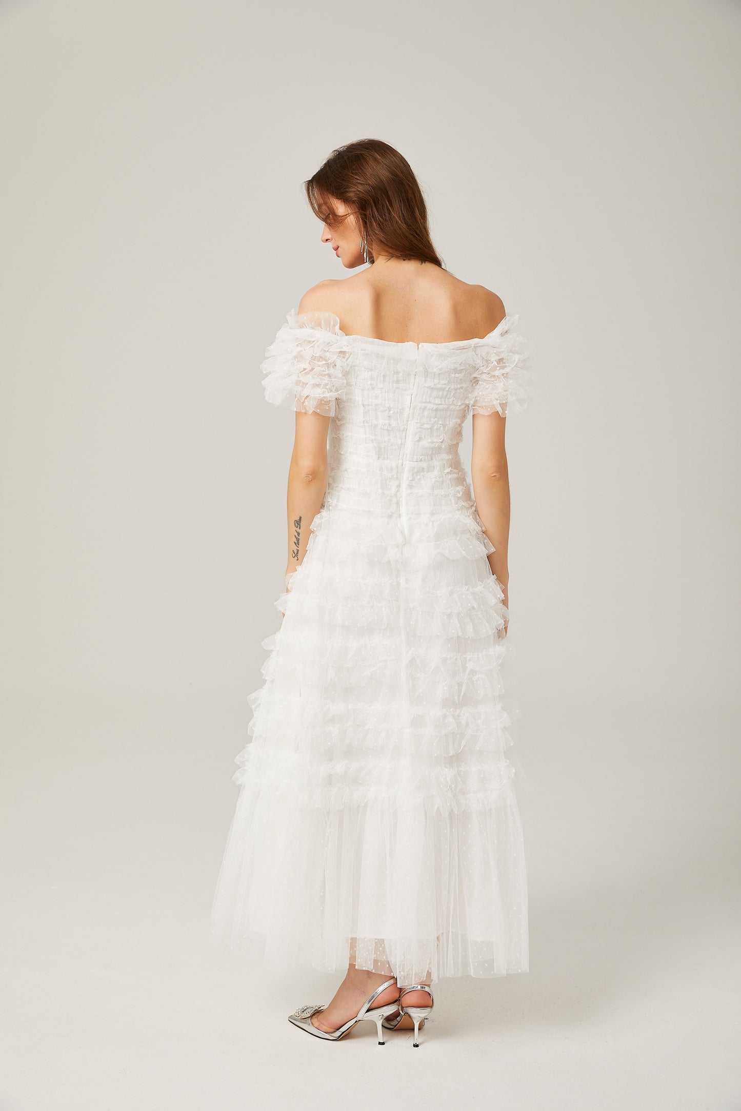 Philippine ruffled tulle tiered midi dress (US Only)