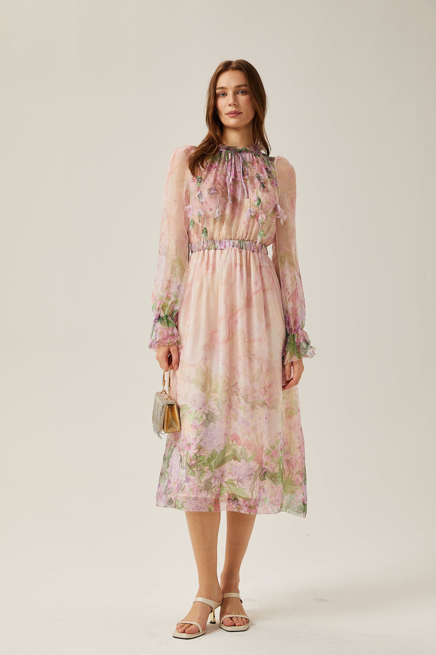 Justine floral-print cinched-waist midi dress (US Only)