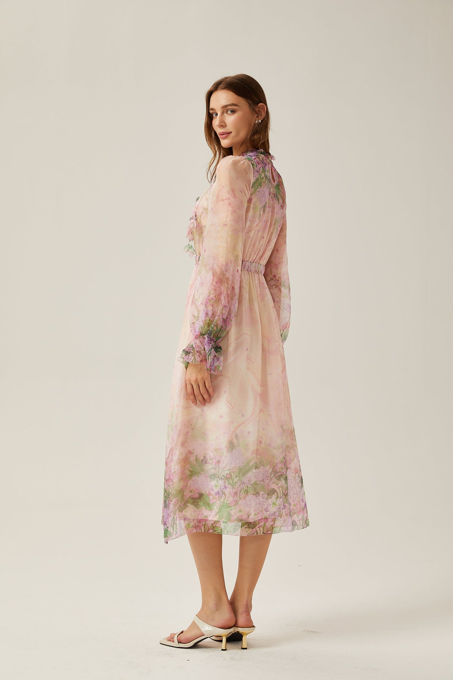 Justine floral-print cinched-waist midi dress (US Only)