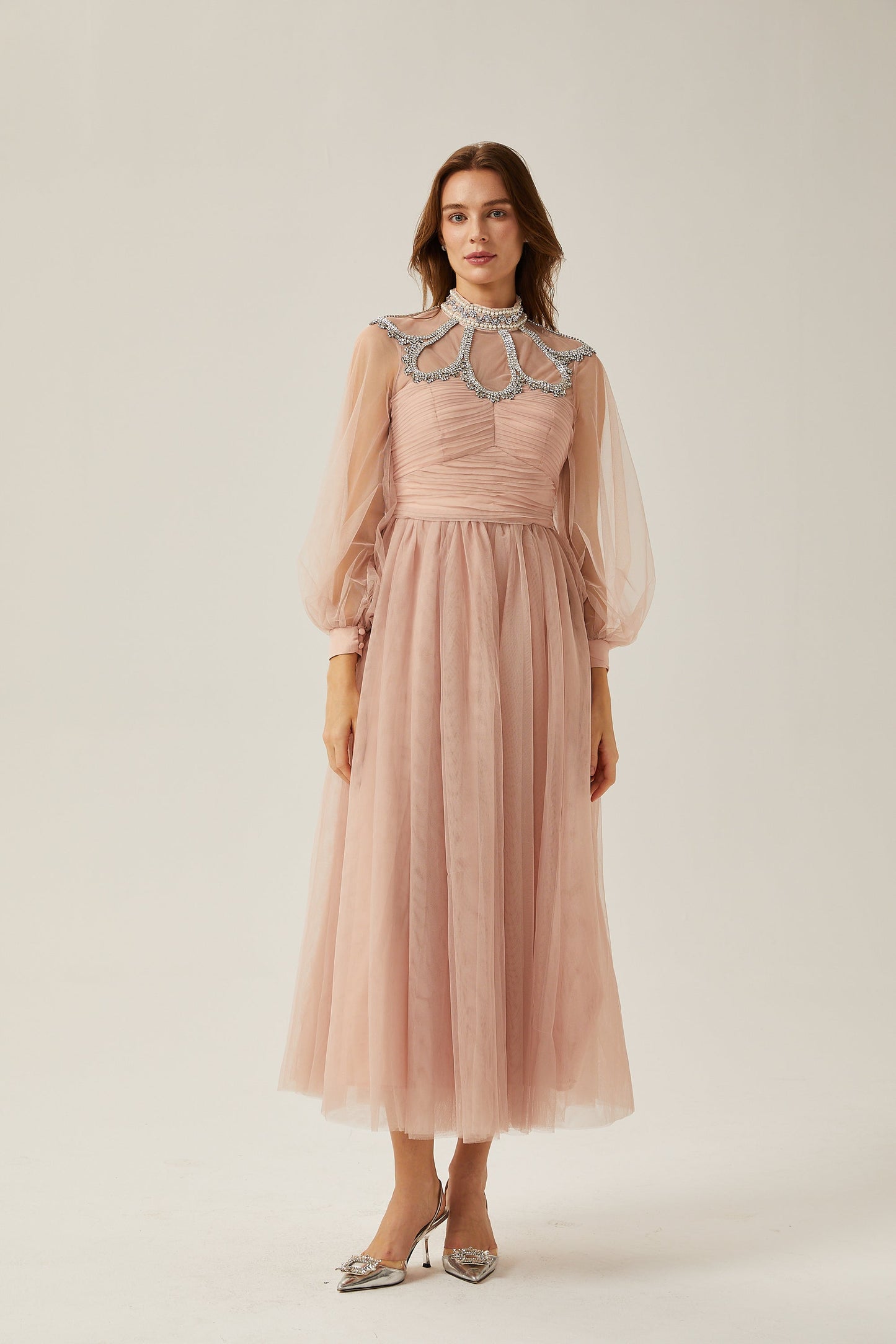 Calixte pink embellished tulle midi dress (US Only)