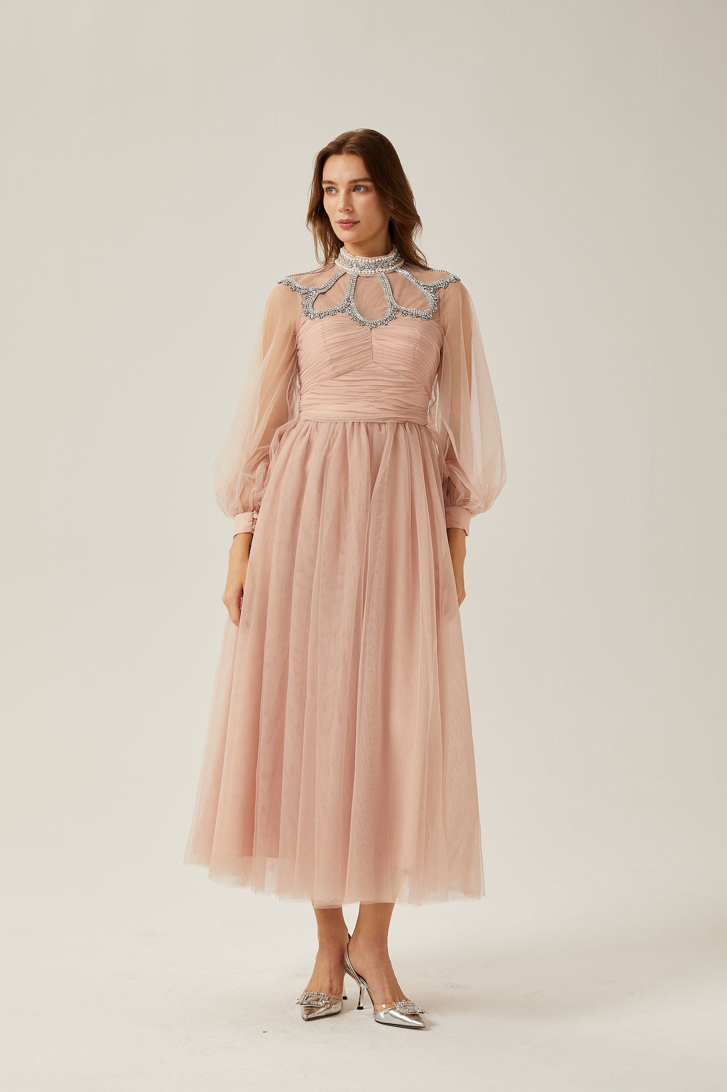 Calixte pink embellished tulle midi dress (US Only)