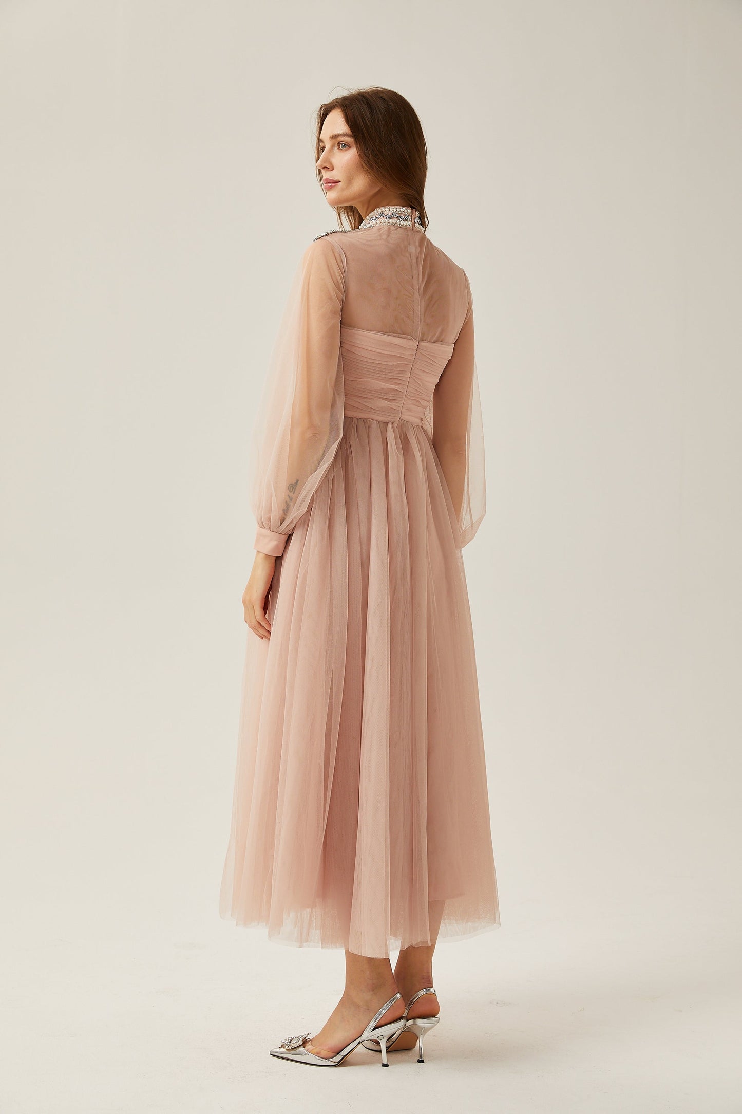 Calixte pink embellished tulle midi dress (US Only)