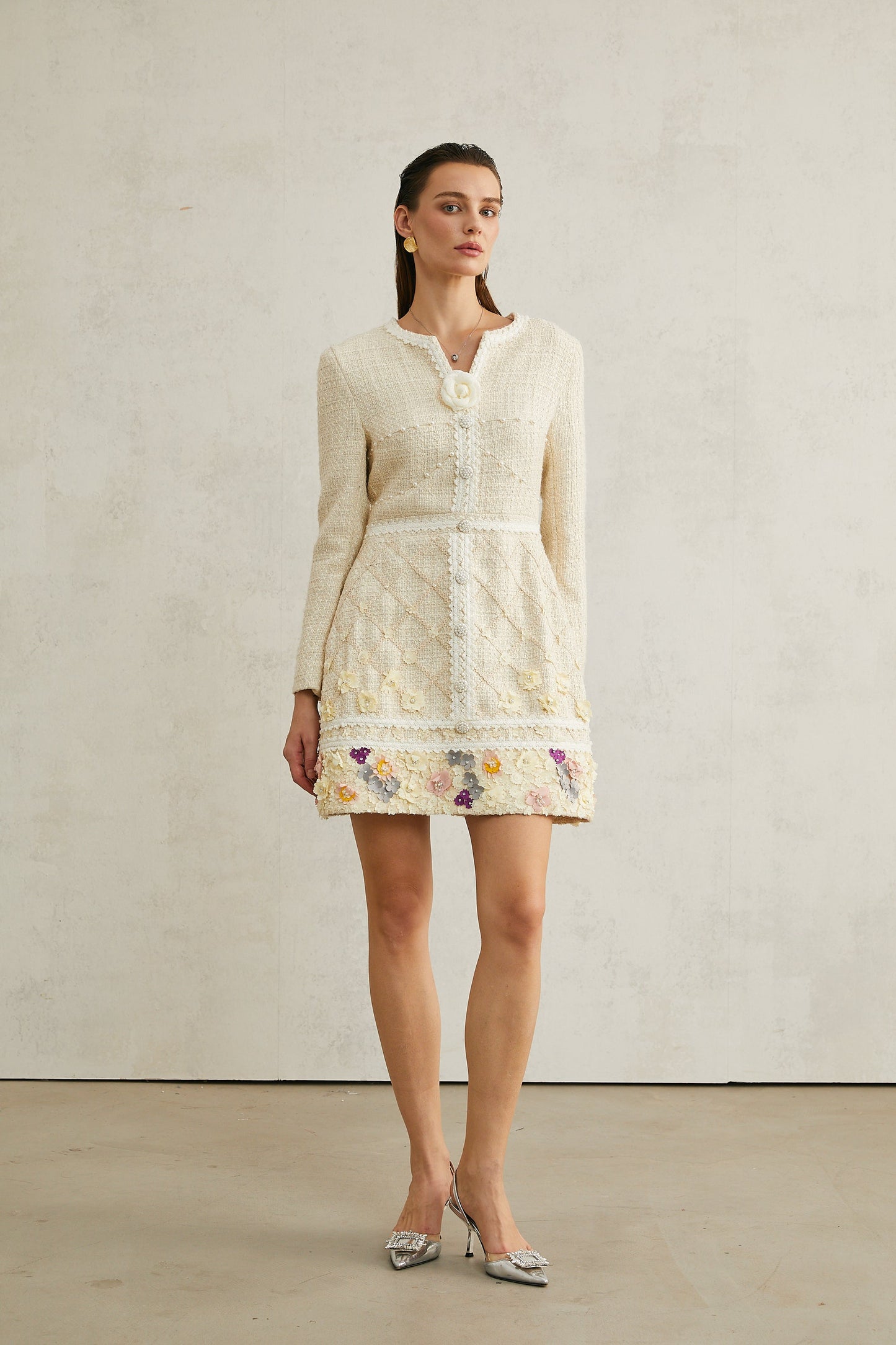 Camille flower-appliqué tweed mini dress (US Only)
