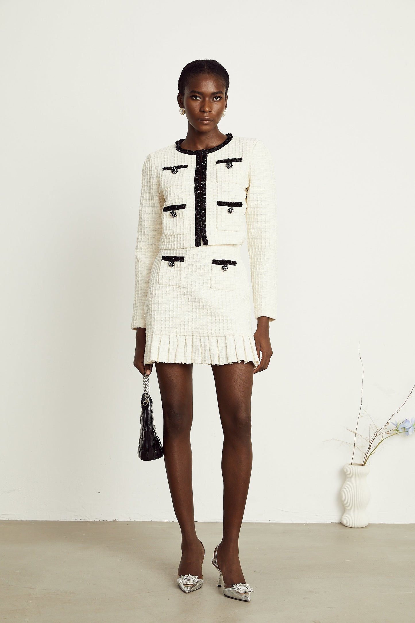 Audrey white waffle-knit jacket & skirt matching set