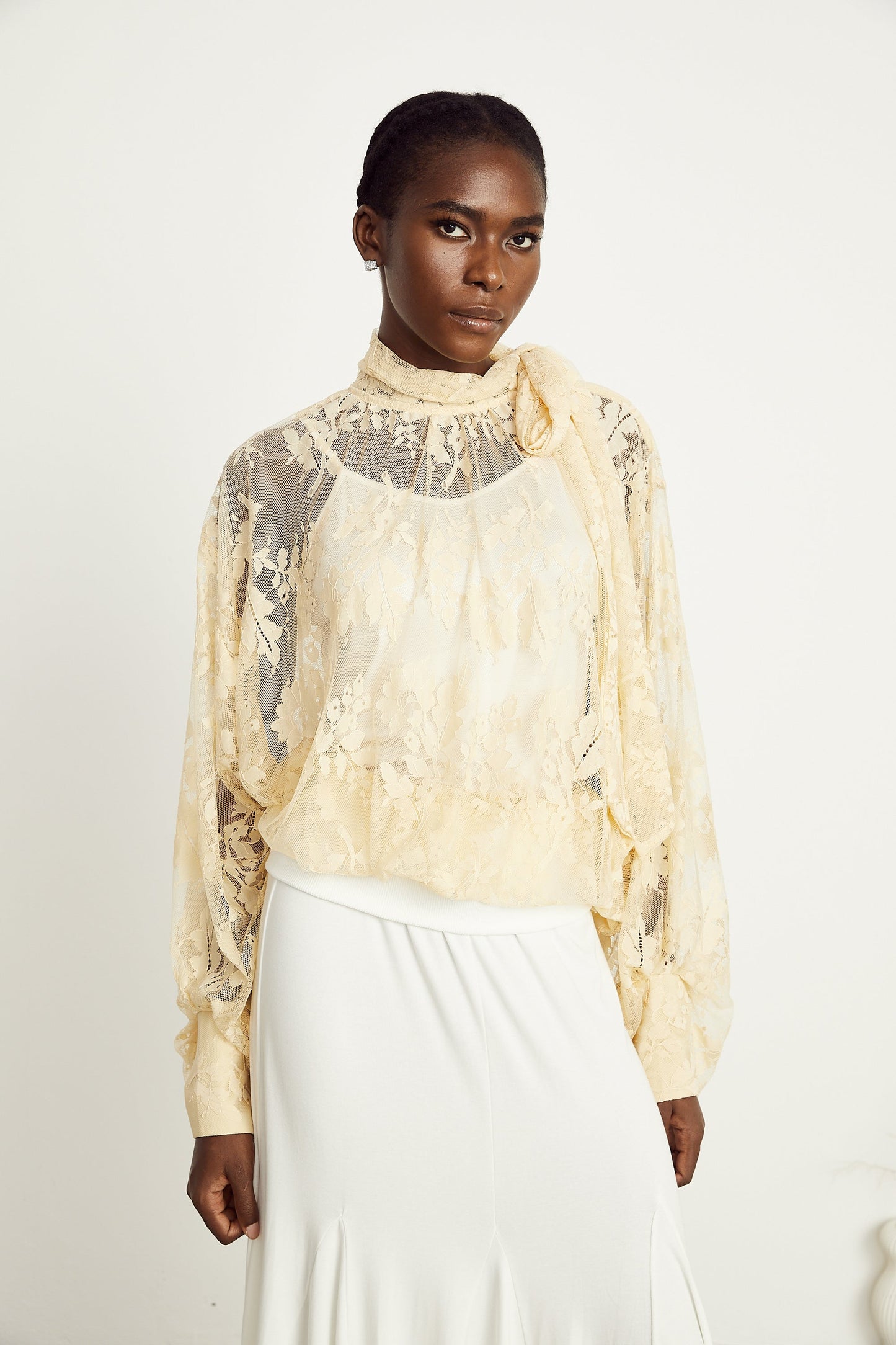 Anaïs pussy-bow embroidered tulle blouse