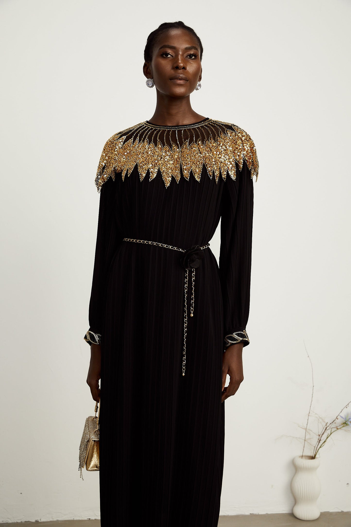 Hélène black sequin tulle-panel ribbed midi dress (US Only)