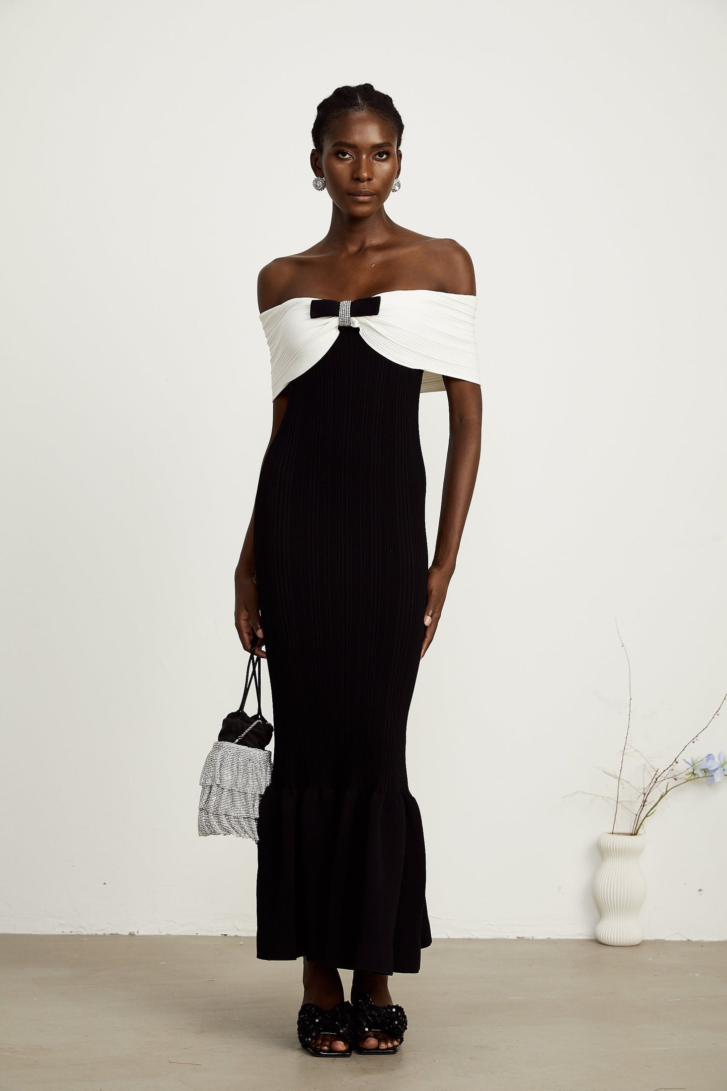 Éliane bow-detail ribbed maxi dress
