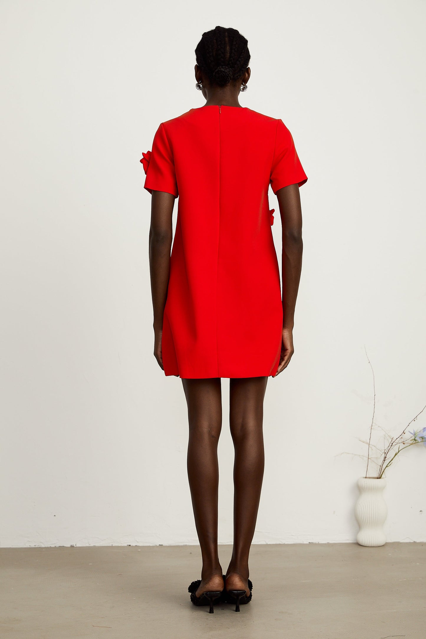 Calista red floral-detail short-sleeve mini dress