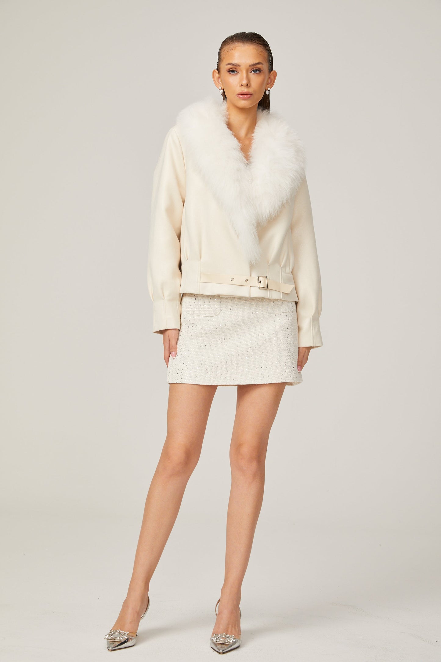 Évangéline white suede fur jacket